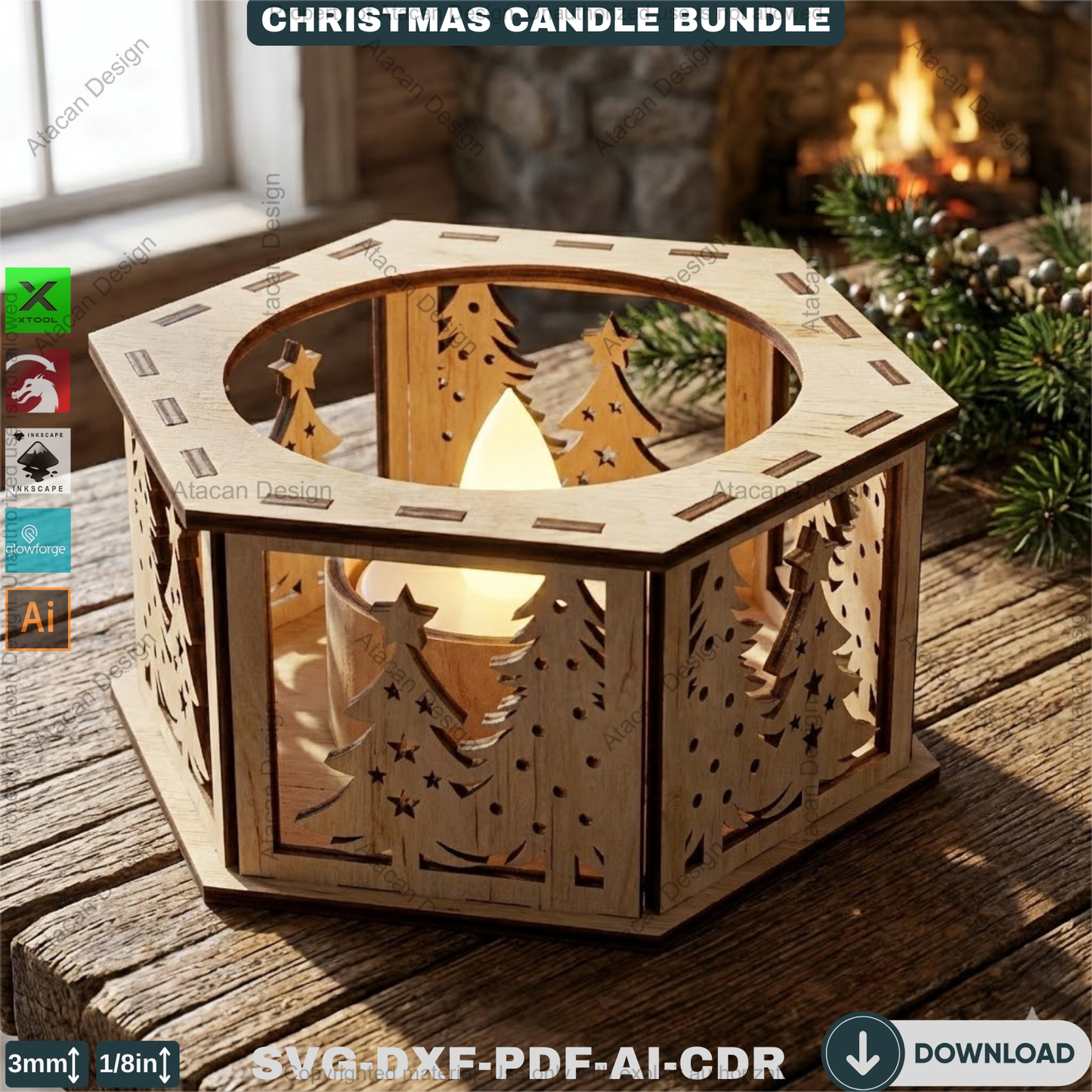 Christmas Tealight Box Bundle - Laser Cut Lantern Templates - DIY Holiday Candle Holders 925