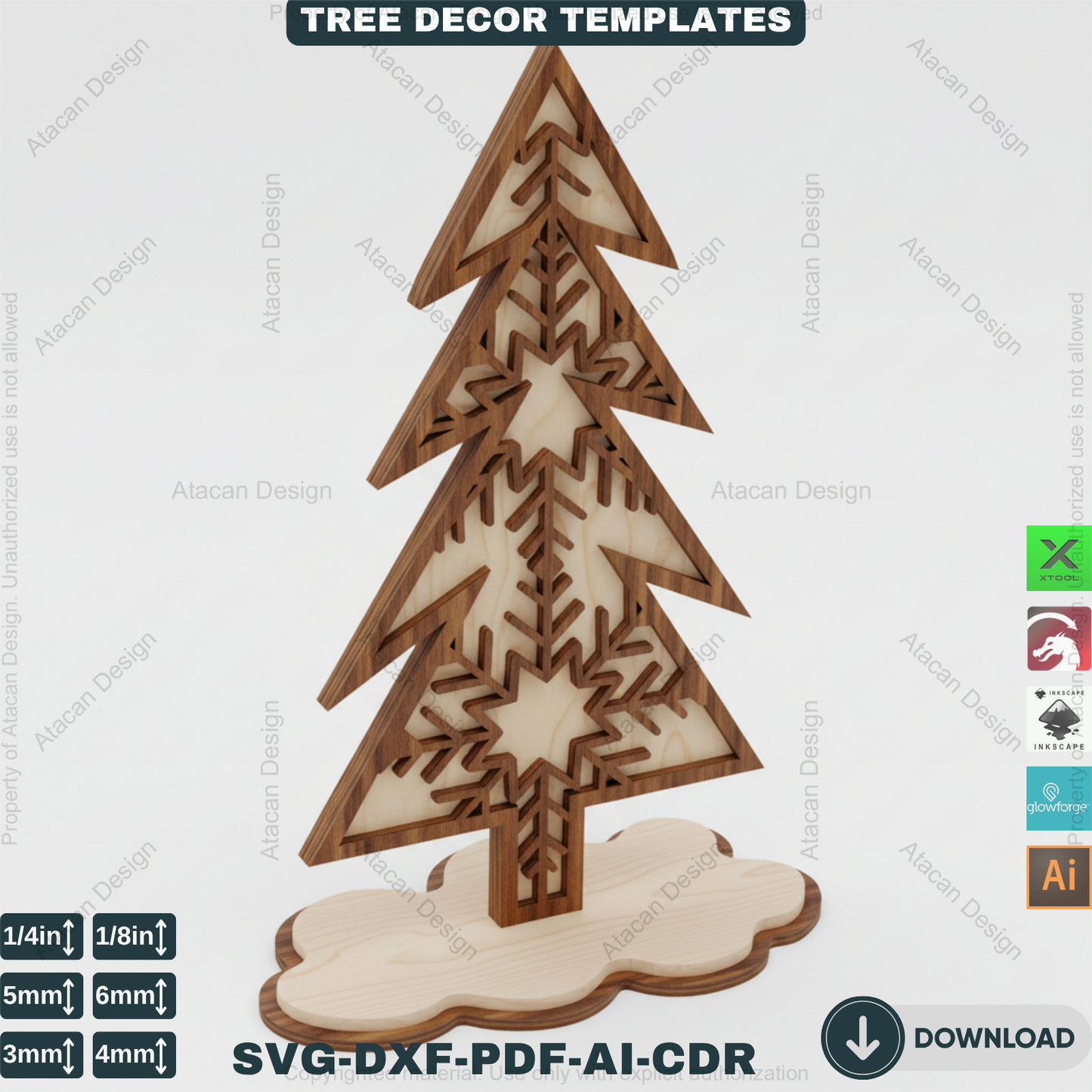 3D Standing Christmas Tree Decor Bundle | Laser Cut Wooden Tree Ornaments | Holiday Table Decoration | Xtool Craft Template 909