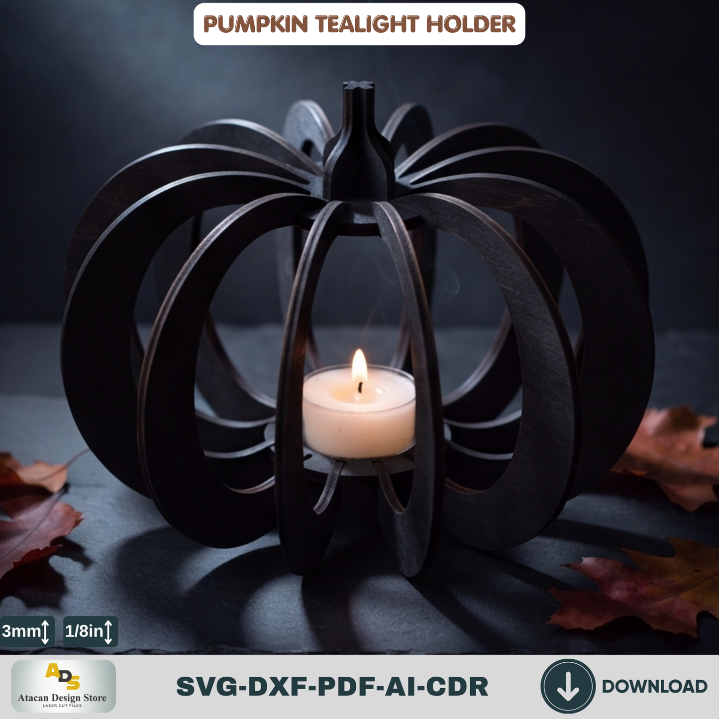 Pumpkin Tealight Holder Laser Cut Template | Halloween Candle Decor