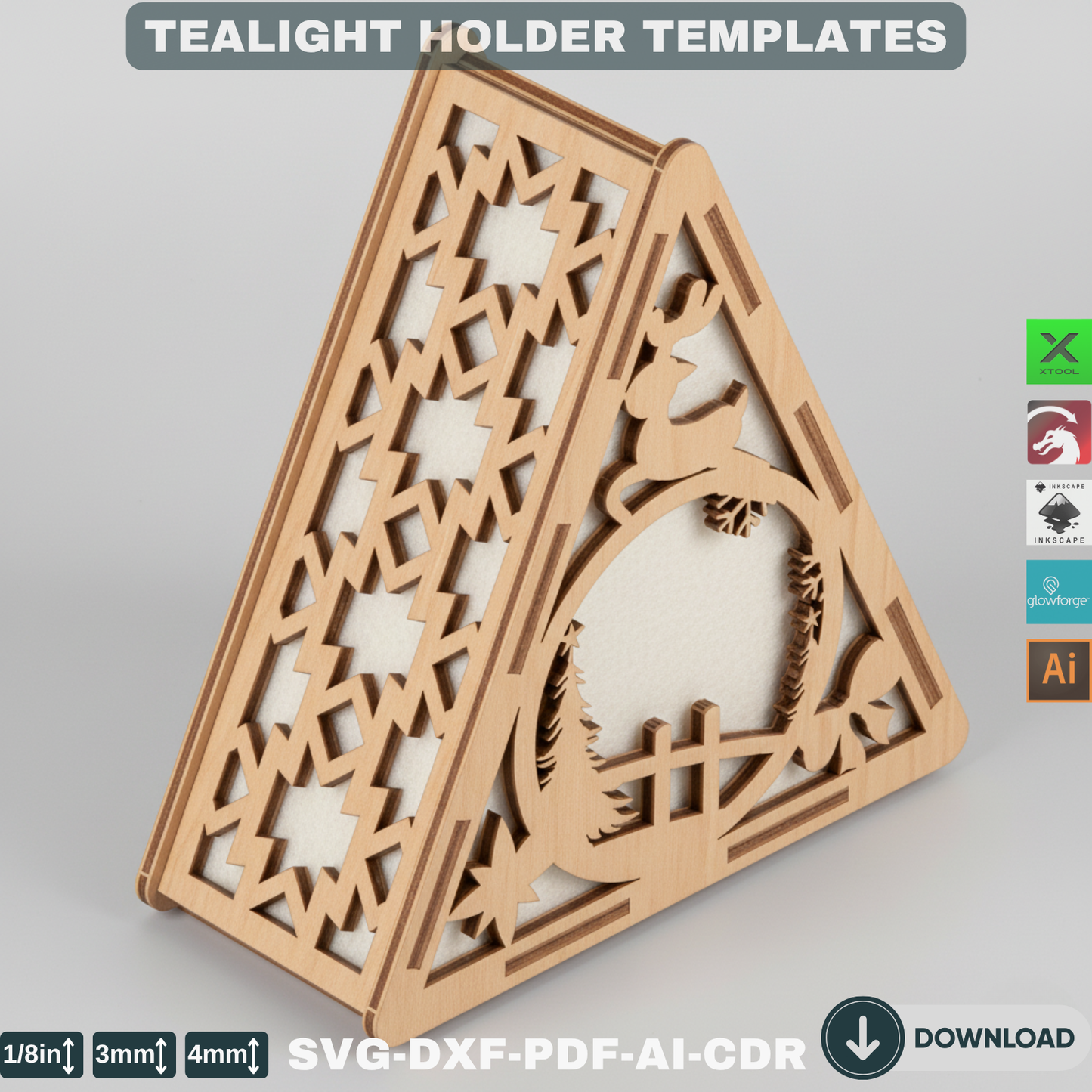 Christmas Glow Lanterns Template – Laser Cut Winter Village Scene – Holiday Night Light Decor – Festive Wonderland Tree Ornament 782