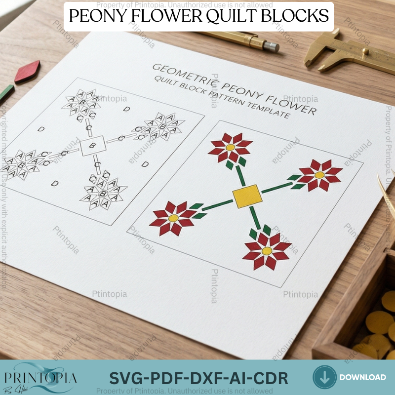 Geometric Peony Flower Barn Quilt Block Pattern Laser Cut Wood Art Floral Wall Decor 340