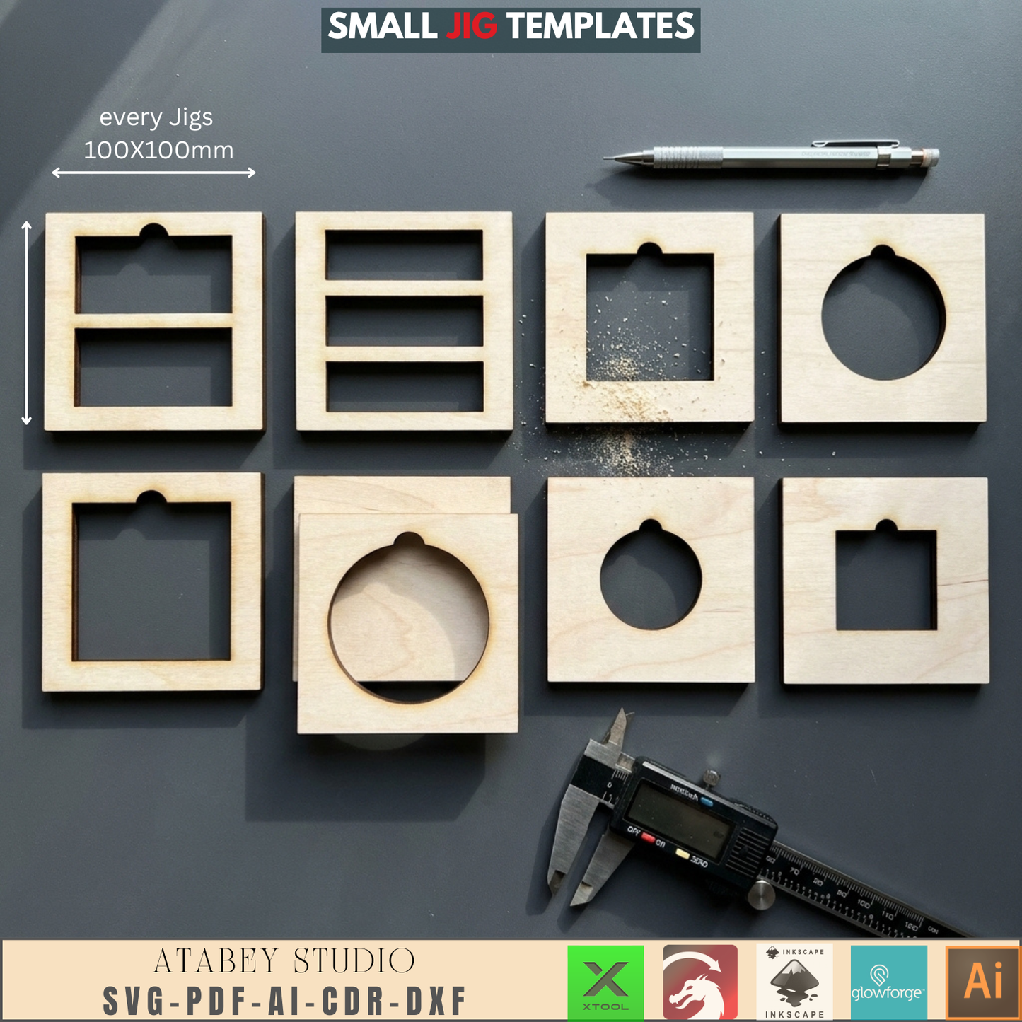 4x4 Inch Wooden Laser Cut Jigs Small Jig Templates for Mini Laser Machines Placement Guide