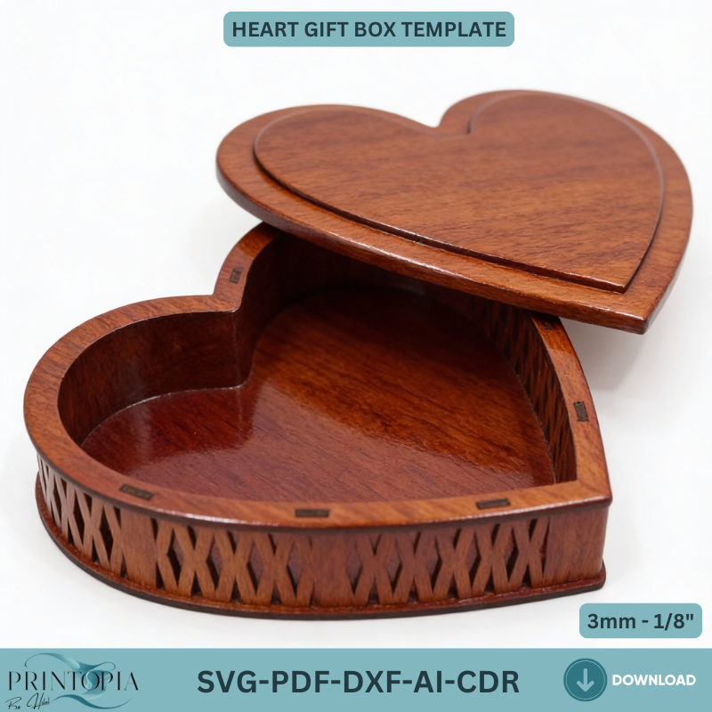 Heart Gift Box Laser Cut Design Valentine’s Jewelry Box Template Glowforge Project Heart Shaped Plywood Box Plan