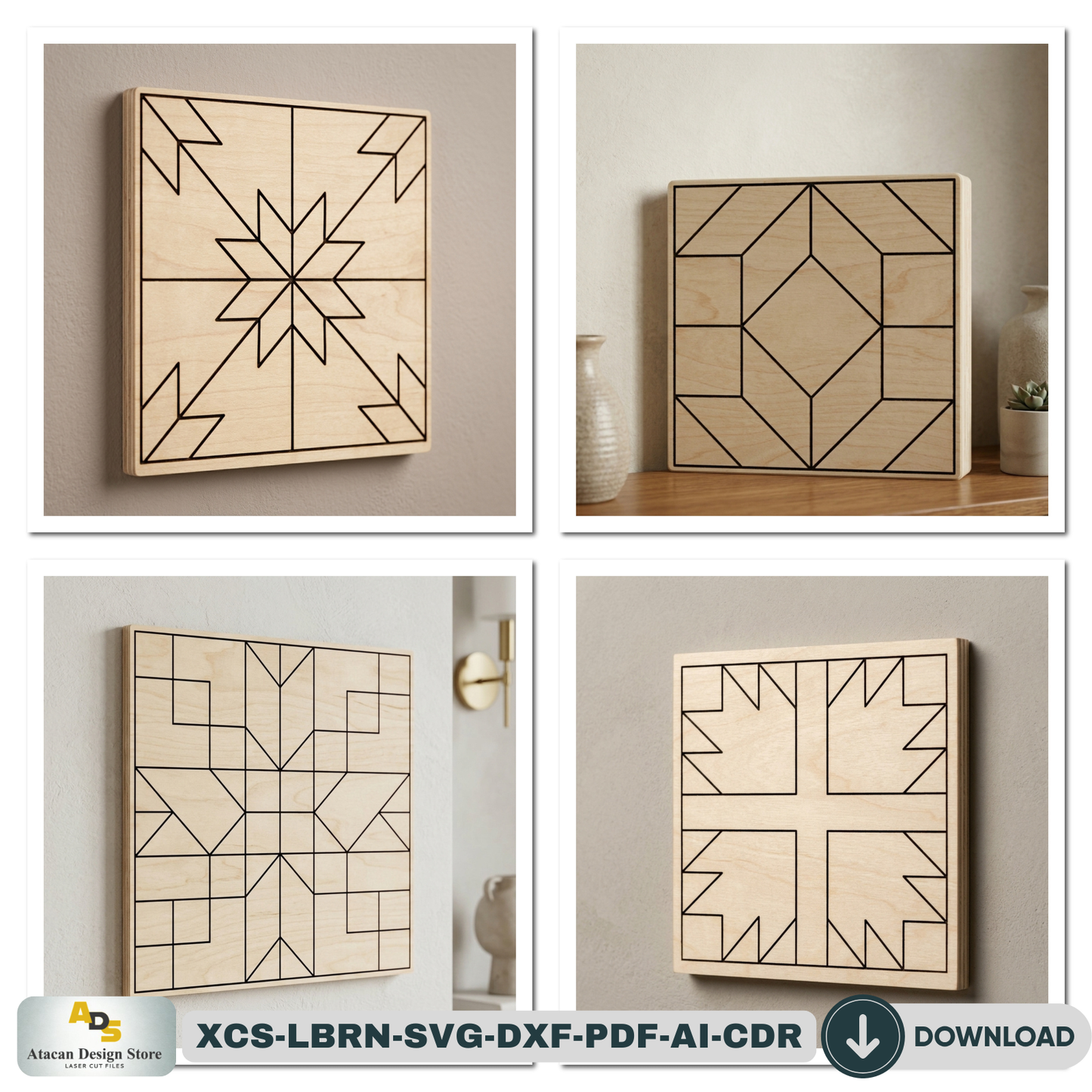 40 Geometric Barn Quilt Block Patterns / Woodem Wall Art Mosaics Bundle Abstract Design 945