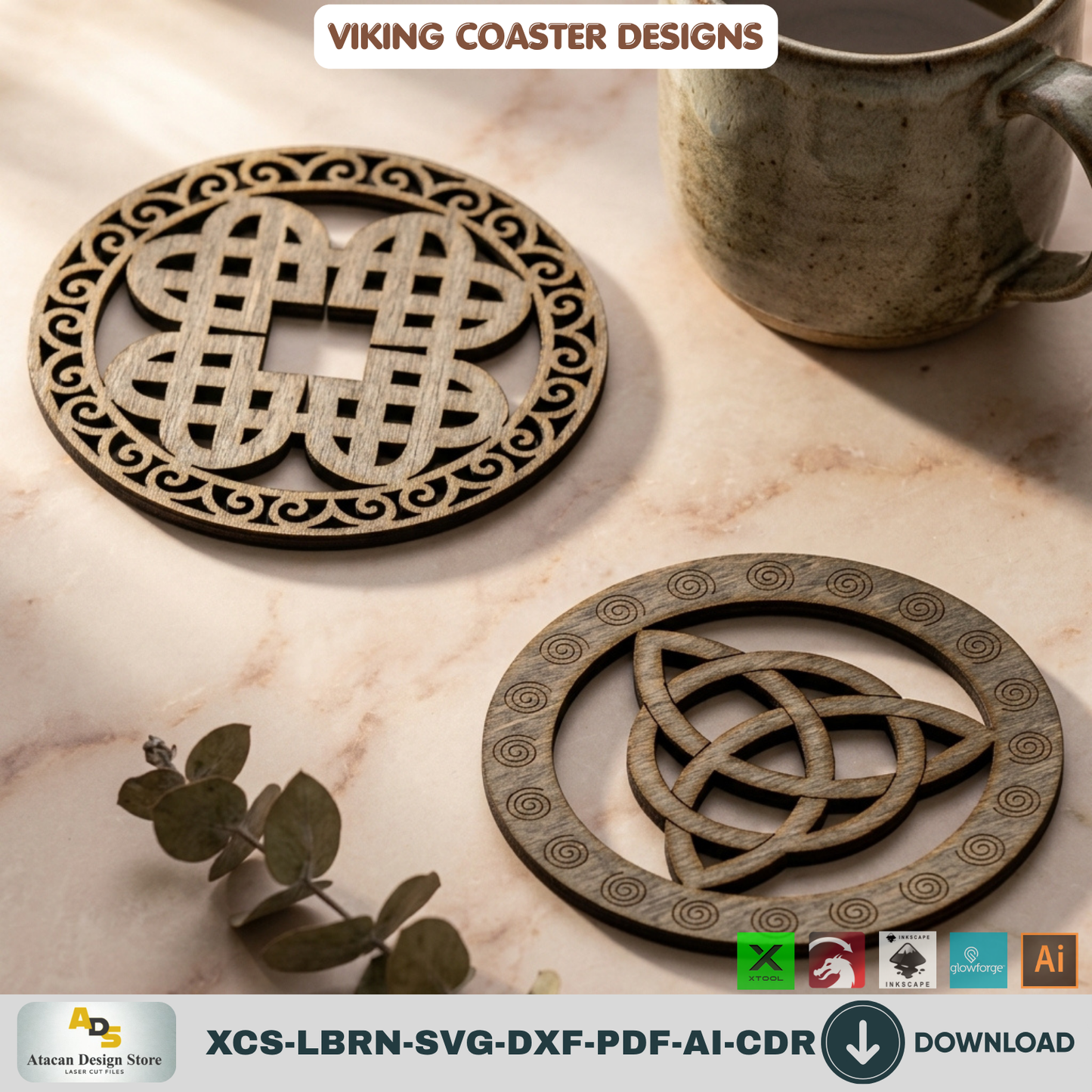 Viking Celtic Knot Coaster Laser Cut Files Wooden Round Tray Template