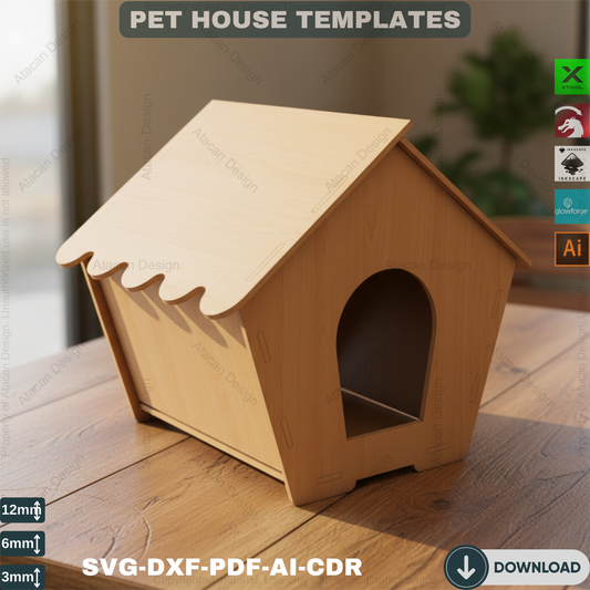 Laser Cut Pet House - 3 Size Templates for Cats and Dogs 493