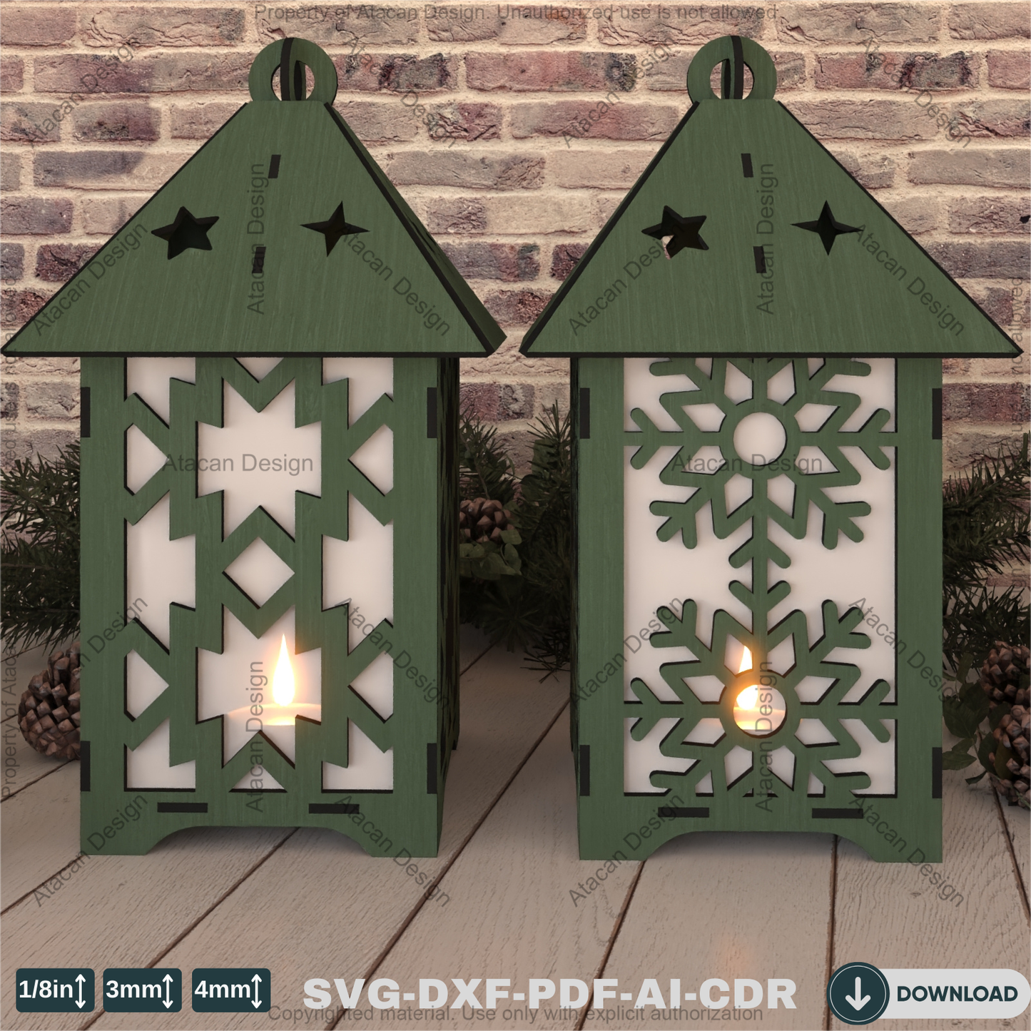 Snowflake Scene Lantern – Wooden Laser Cut Night Light and Candle Holder 795