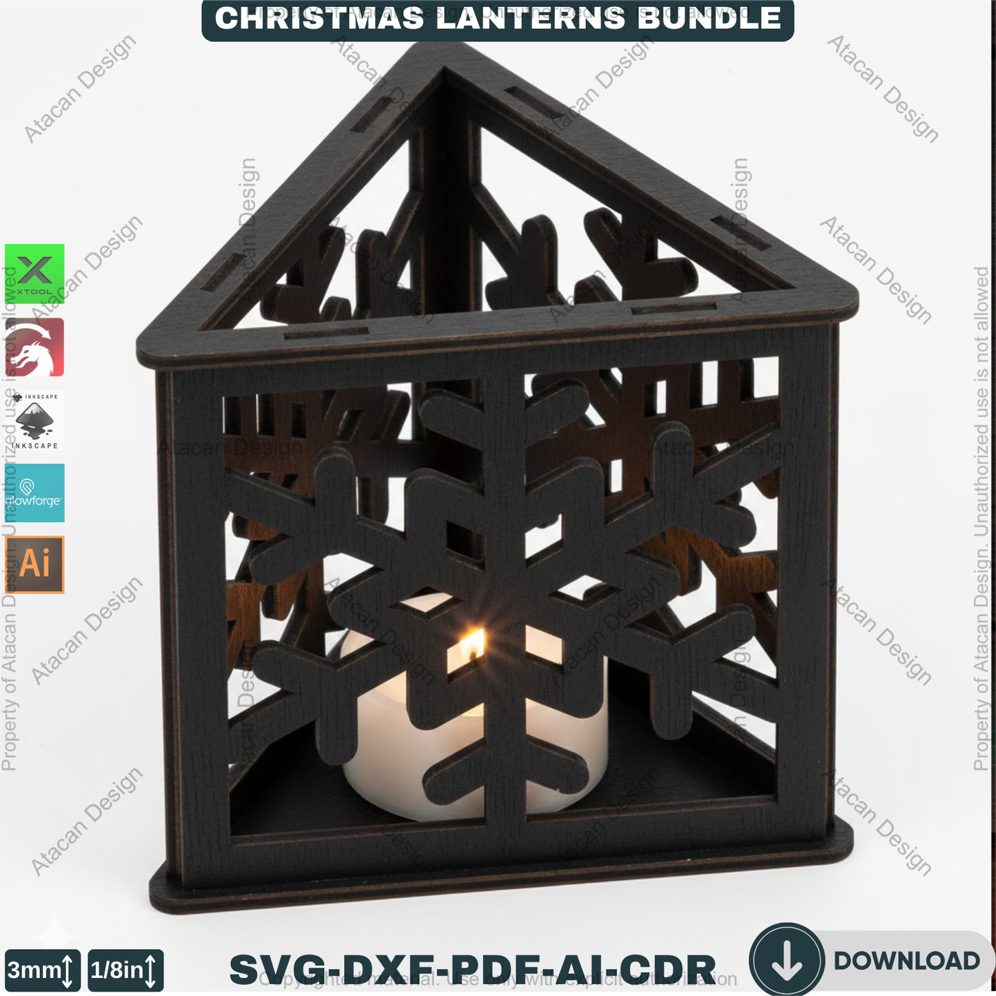 Christmas Lanterns Bundle Snowflake Candle Holders Tealight Table Decor Laser Cut Files 929