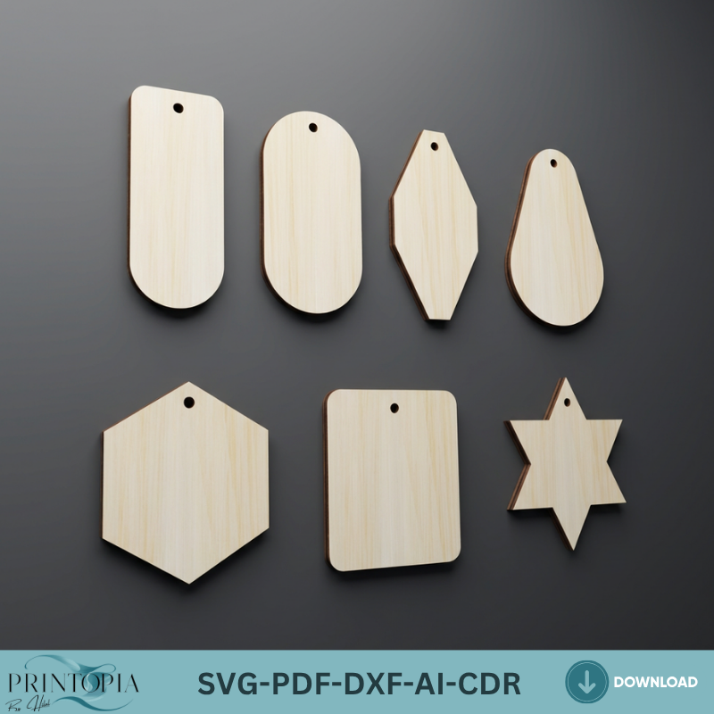 Keychain Laser Cut Files Bundle Wooden Keychain Blank Templates DIY Jewelry Gift Tags Minimalist