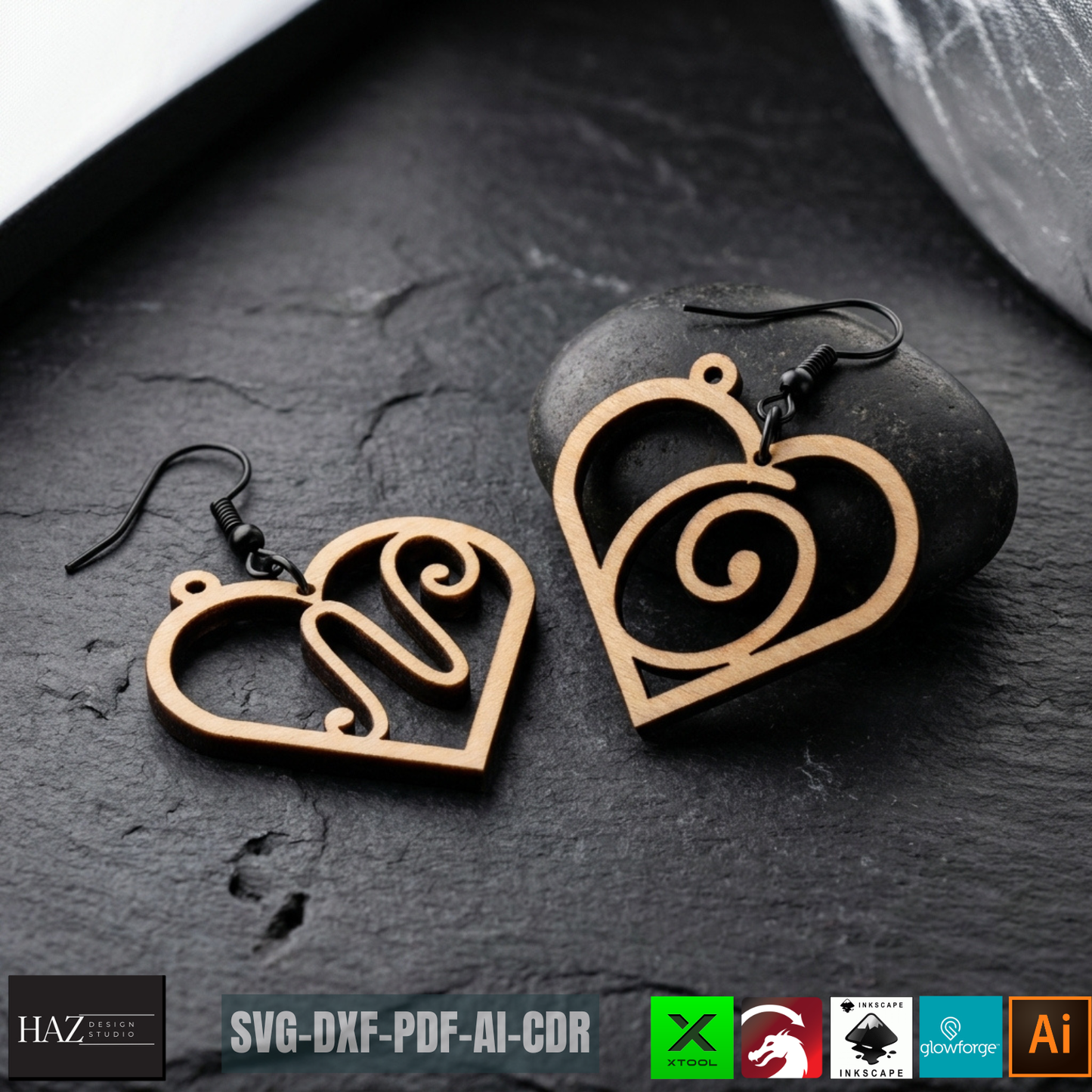 Heart Alphabet SVG Bundle Earrings and Keychains, Monogram A-Z Laser Cut, Plywood Jewelry Templates