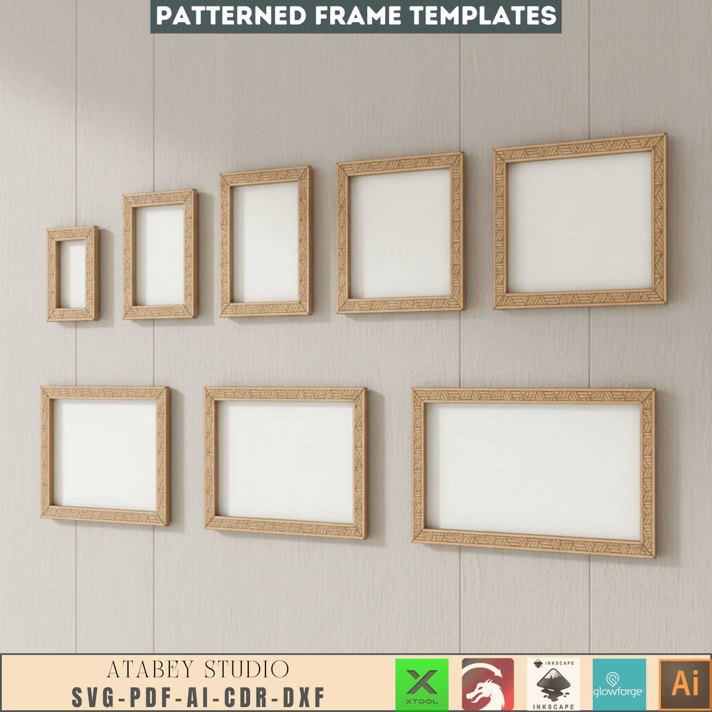 Rectangle Frames With Pattern laser svg cut files square frame bundle Home Decor Svg dxf glowforge Digital Download 185