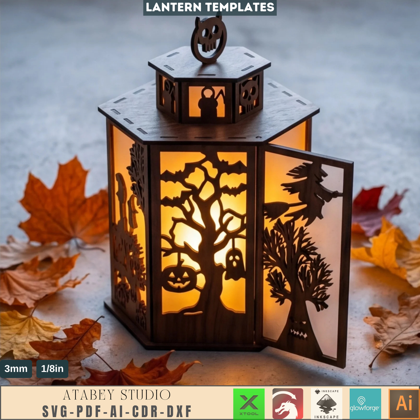 Halloween Lantern Template Spooky Wooden Candle Holder DIY Witch Tealight Box Autumn Table Decor