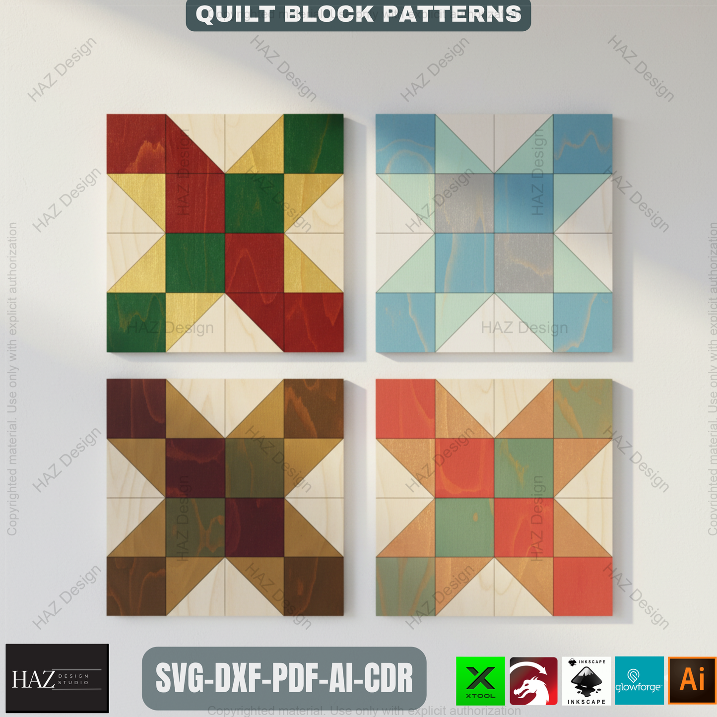 Intricate Geometric Quilt Block Patterns, Digital Download for Laser Cutting, Barn Quilt DIY Project Files, Modern Mosaic Art 489
