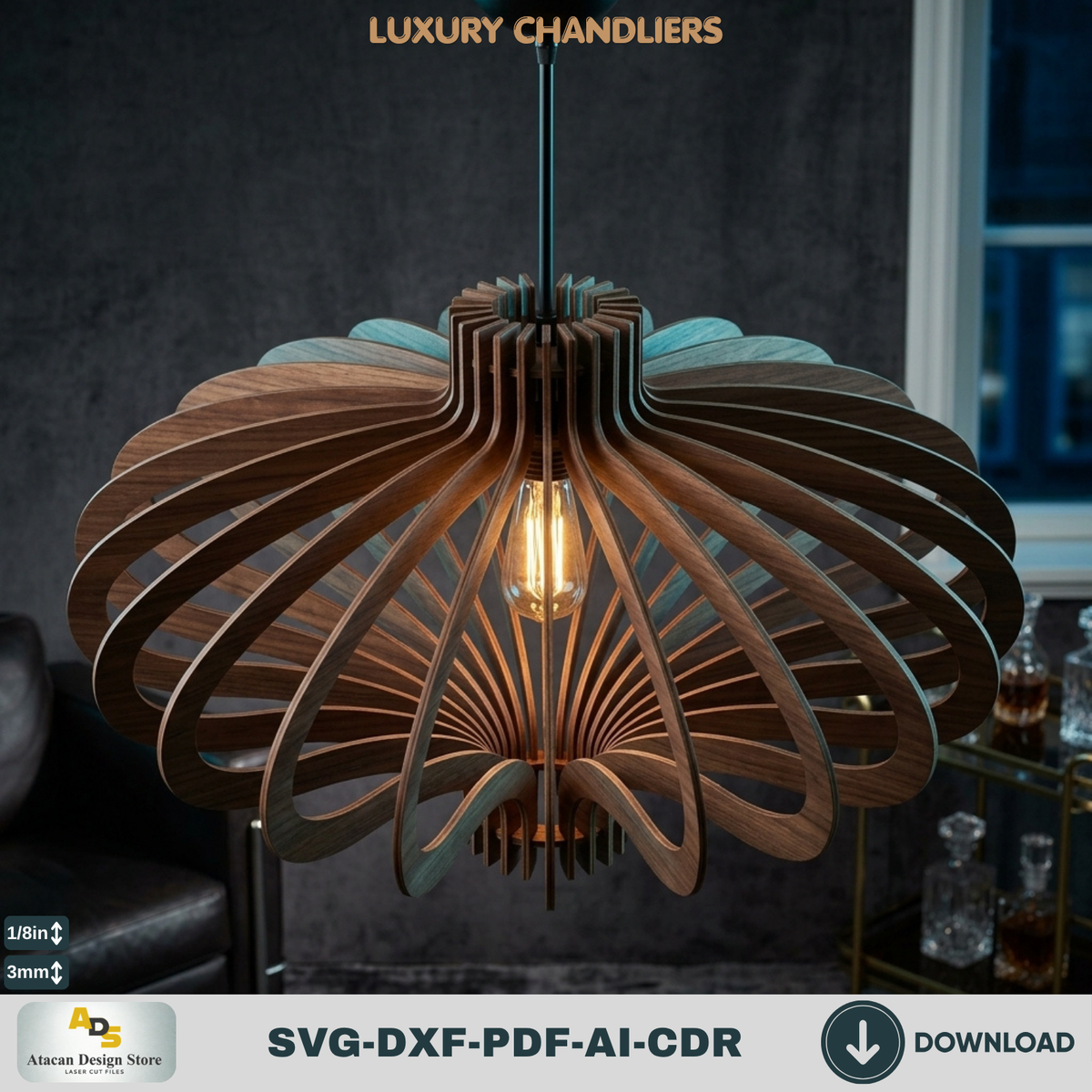 10 Luxury Wood Chandelier Pendant Lamp Laser Cut Templates Plywood Lampshade