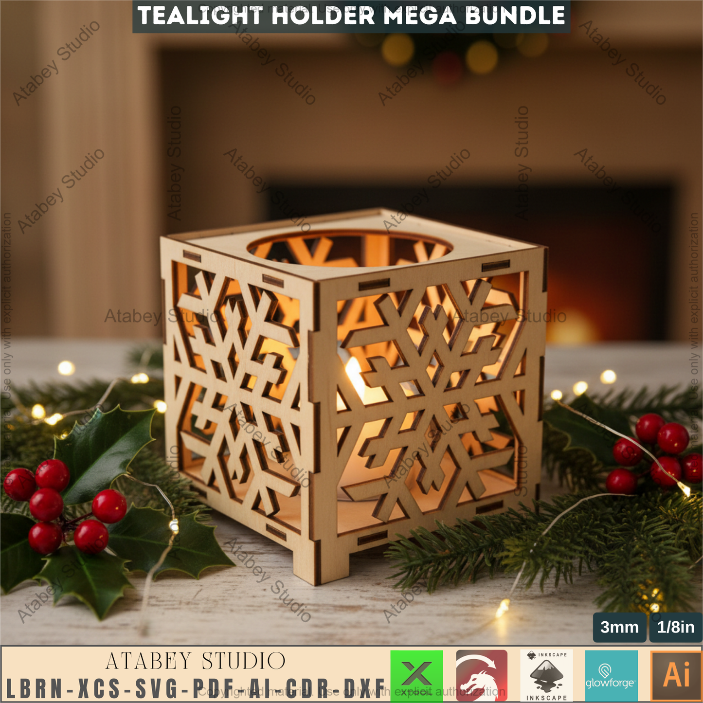 Christmas Tealight Holder Mega Bundle Laser Cut Lanterns | Wooden Candle Box Templates 981