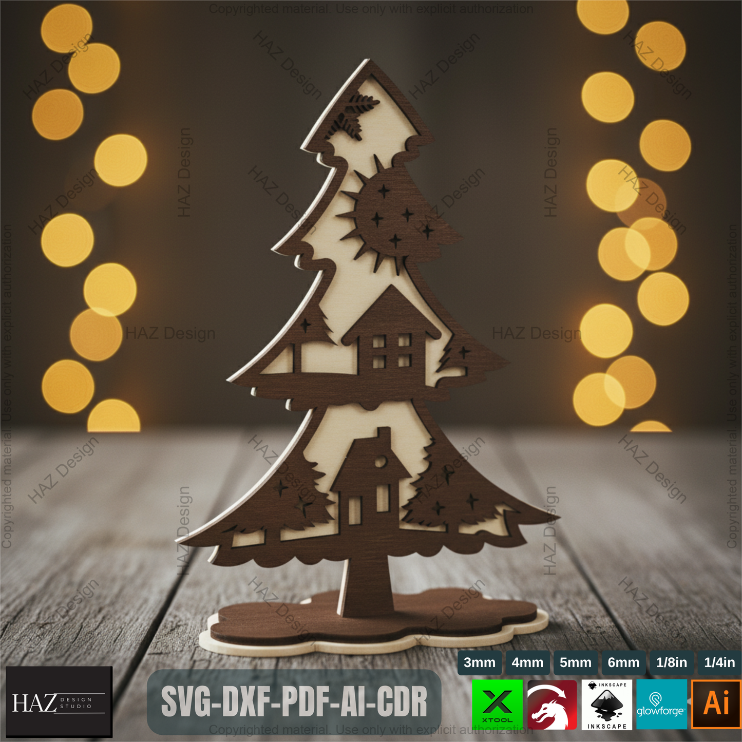 Laser Cut Standing Christmas Tree Ornaments Bundle, Decorative Wooden Xmas Tree Designs, Christmas Table Tree Decor,3D Holiday Tree 493