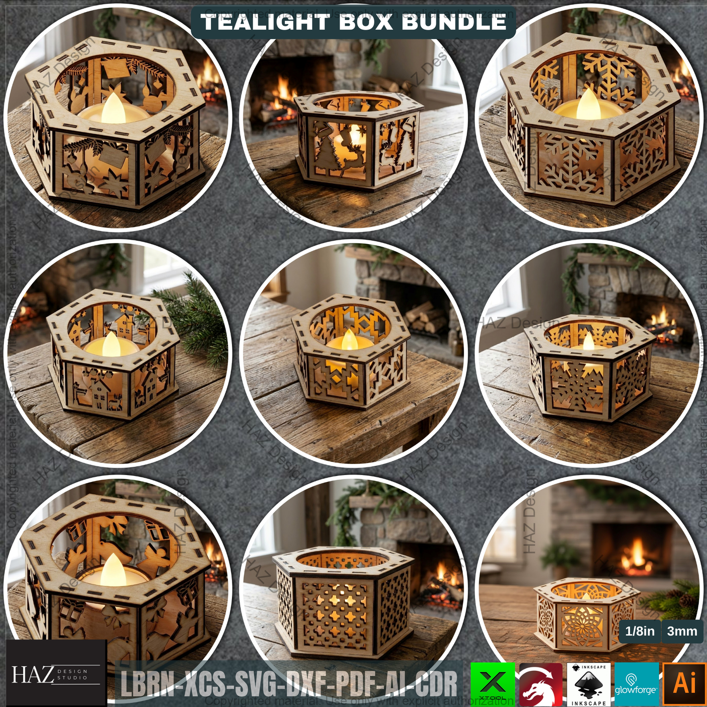 Christmas Candle Lantern Bundle | Tealight Holder Laser Cut Files | Holiday Table Decor 506