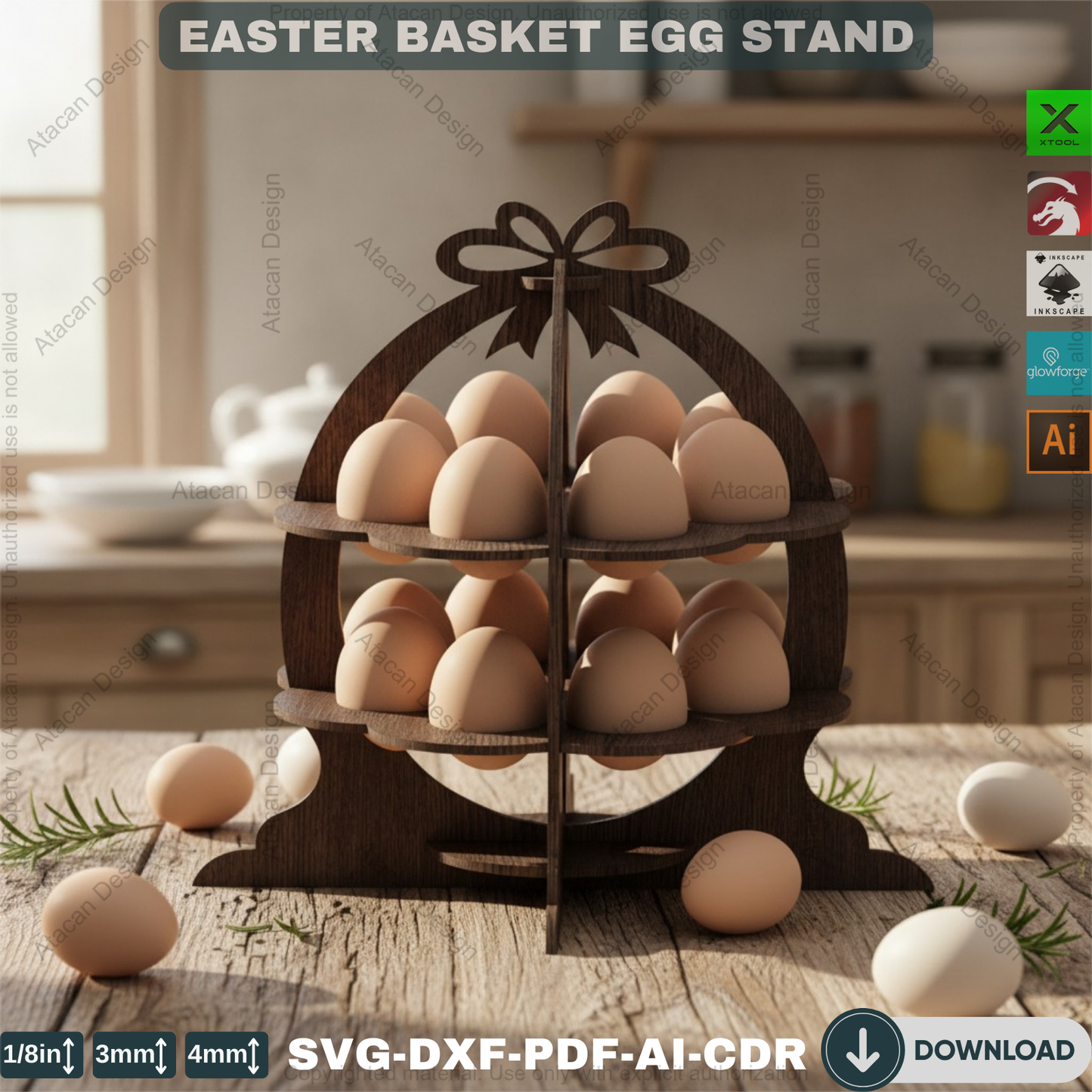 Wooden Easter Egg Display Stand / Easter Basket Design / Egg Holder Laser Cut Files / Easter Box Xtool Glowforge cut files 160