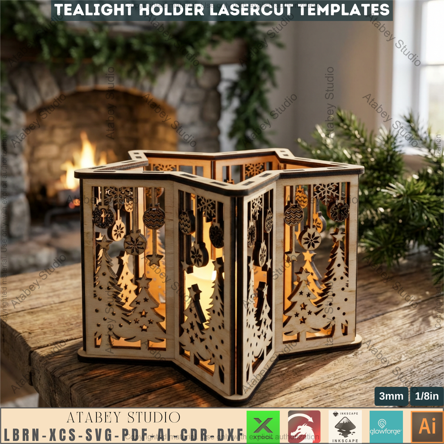 Christmas Star Lantern Laser Cut Template, Wooden Tealight Holder, Holiday Table Decor 978