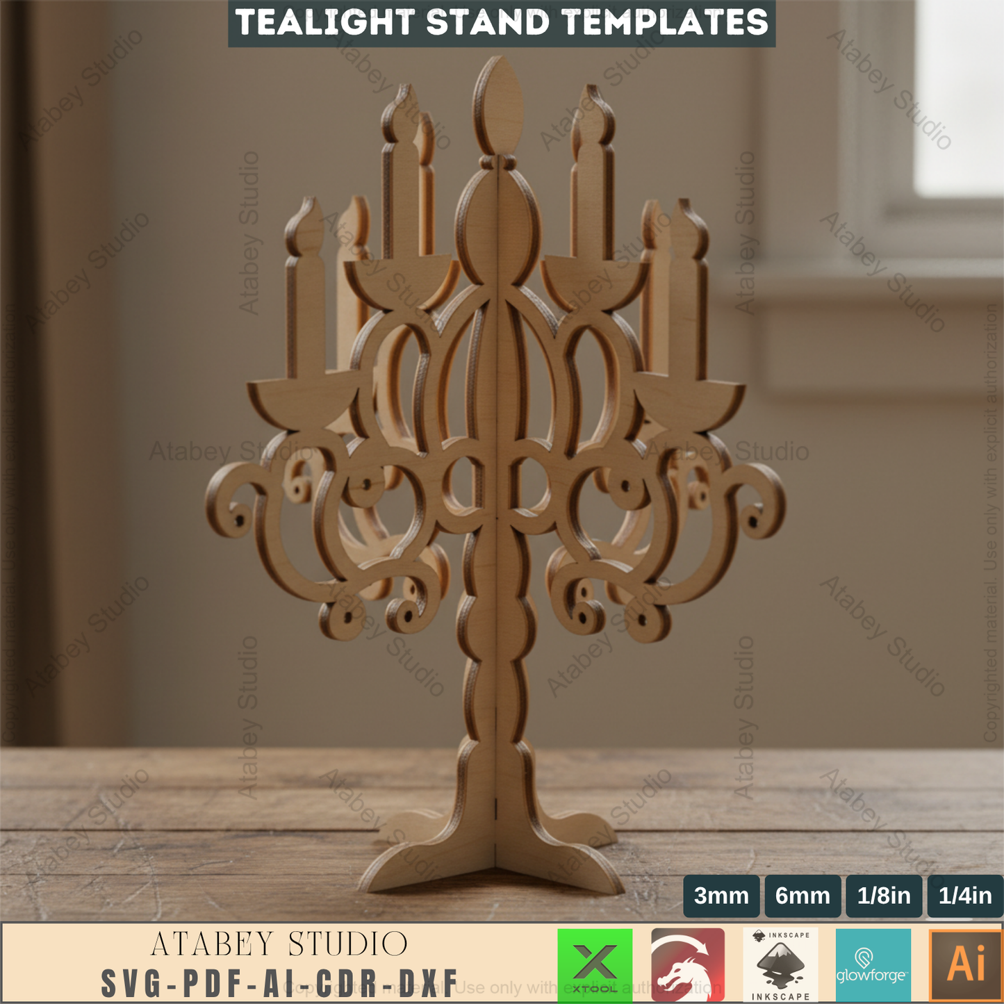 Ornate Candelabra Laser Cut File, Set of 3 Tealight Holder Templates, Wooden Candlestick Pattern, Elegant Table Decor, Glowforge Ready 967