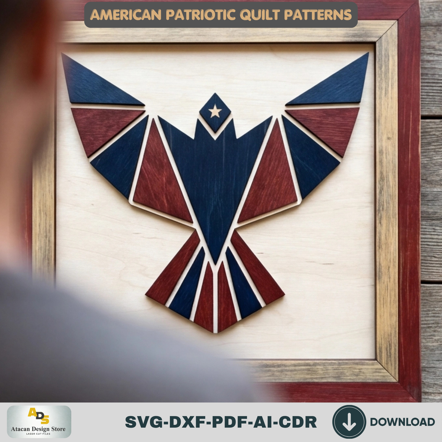 Patriotic Bald Eagle Geometric Wall Art Laser Cut Template American Quilt Pattern Wood Decor