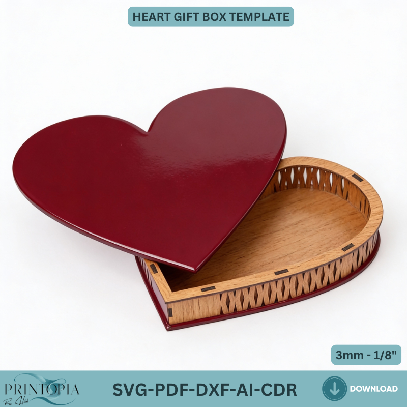 Heart Gift Box Laser Cut Design Valentine’s Jewelry Box Template Glowforge Project Heart Shaped Plywood Box Plan