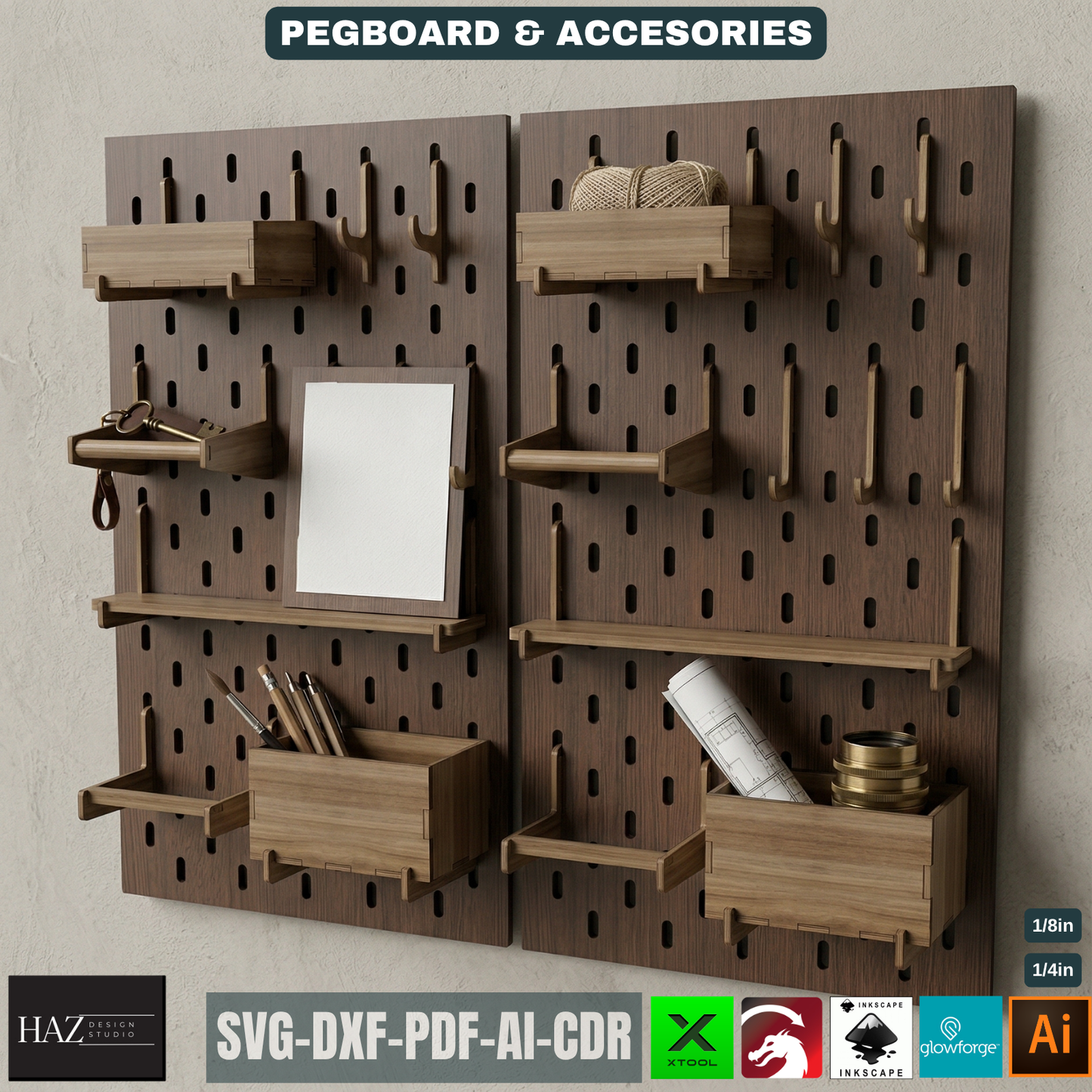Pegboard Wall Organizer / DIY Workshop Storage System / Pegboard Shelves and Hooks Templates 084