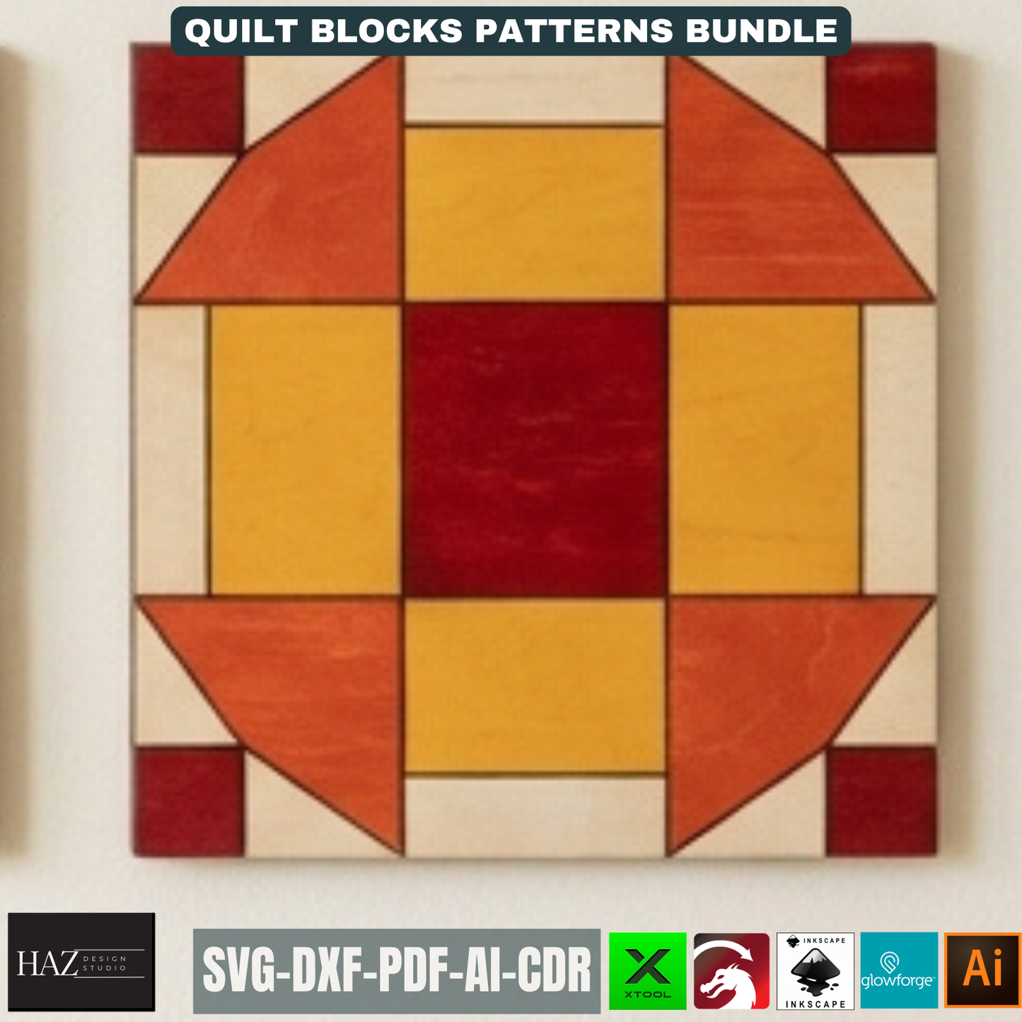 Geometric Barn Quilt Block Pattern Bundle, Wooden Wall Art Laser Cut Template, Modern Mosaic Home Decor 517