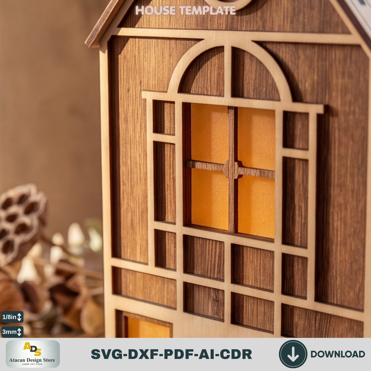 DIY Wooden House Luminary Template | Laser Cut Miniature Village | Table Lamp Design 885