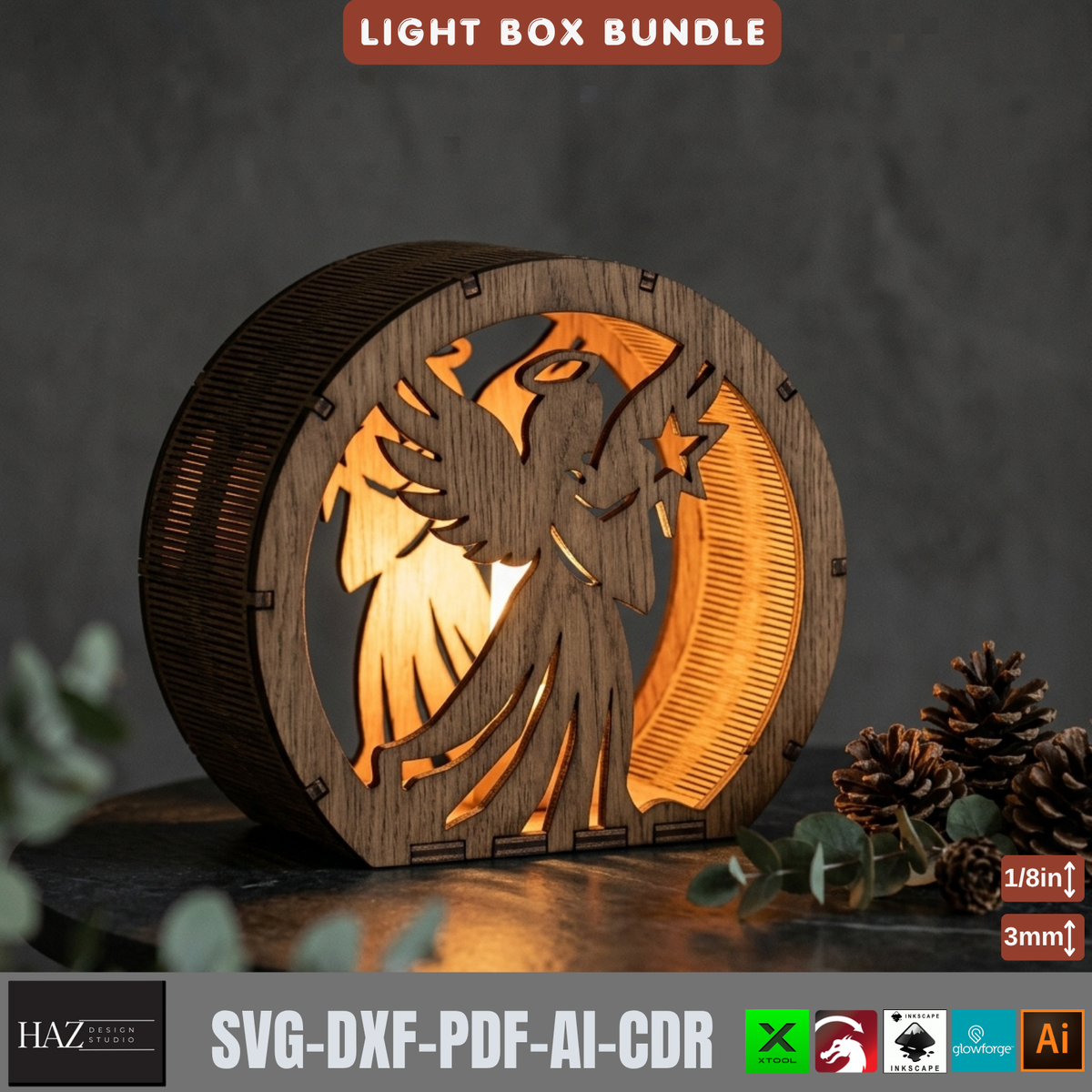 Laser Cut Christmas Lantern Bundle, Wooden Tealight Holders, Winter Scene Light Box Designs