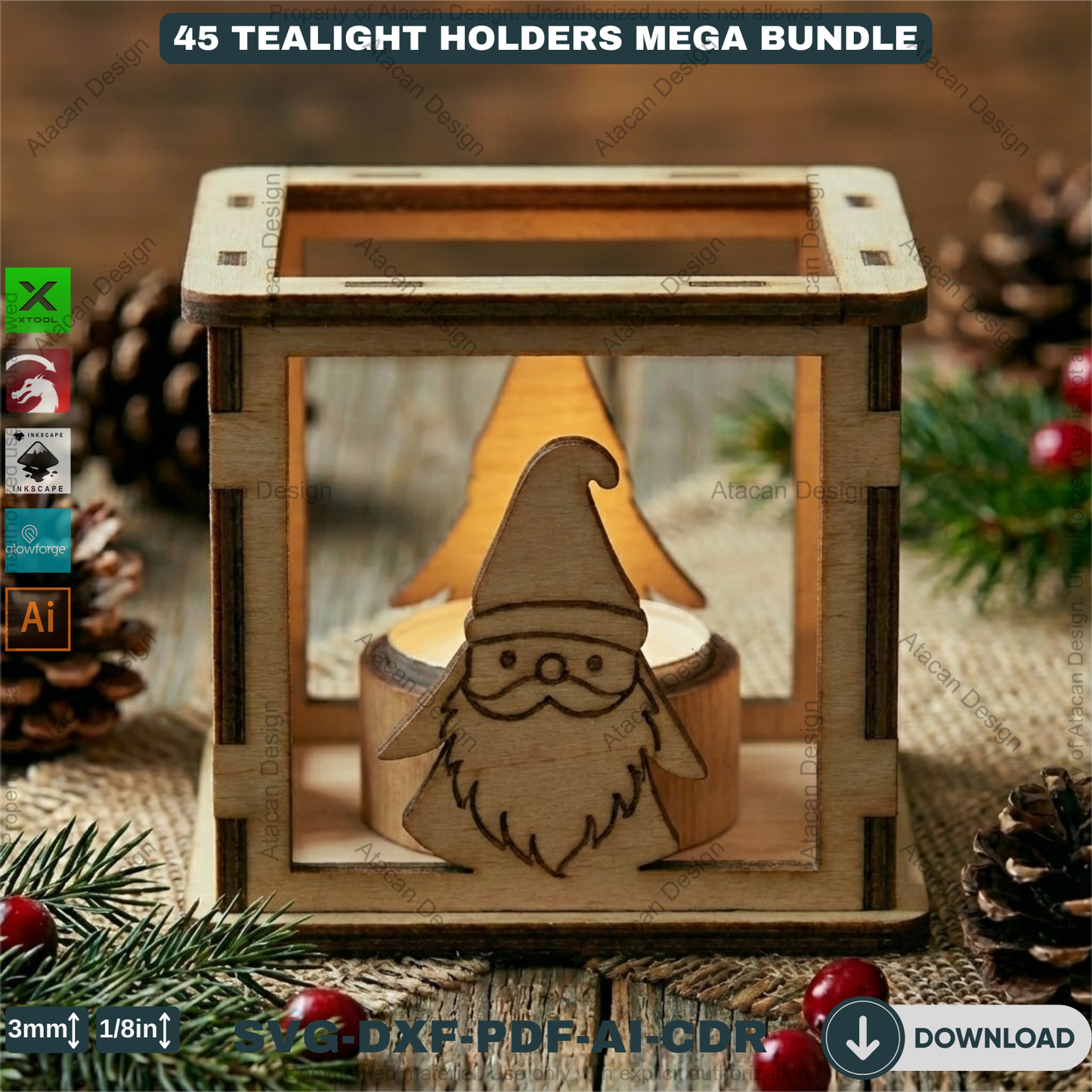 45 Christmas Lantern Templates | Laser Cut Candle Holders | Holiday Tealight Box Bundle | Festive Light Decor Cutting Designs 921