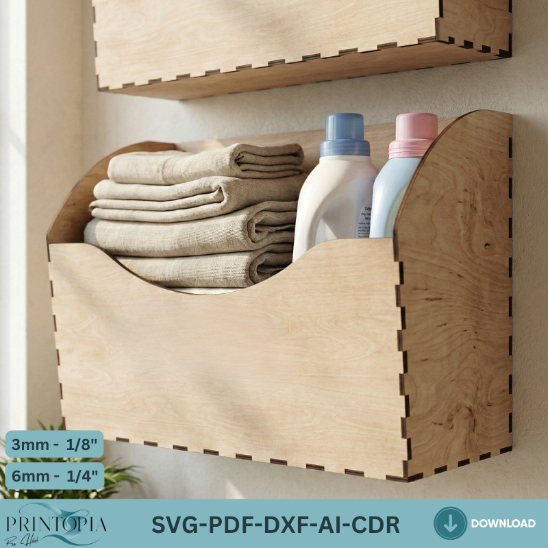 Wall Hanging Storage Box Laser Cut Template Wooden Organizer Shelf Digital 332