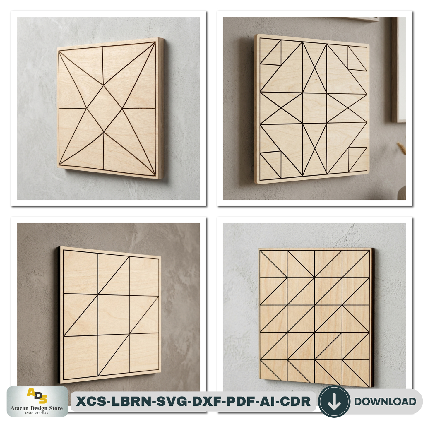 40 Geometric Barn Quilt Block Patterns / Woodem Wall Art Mosaics Bundle Abstract Design 945