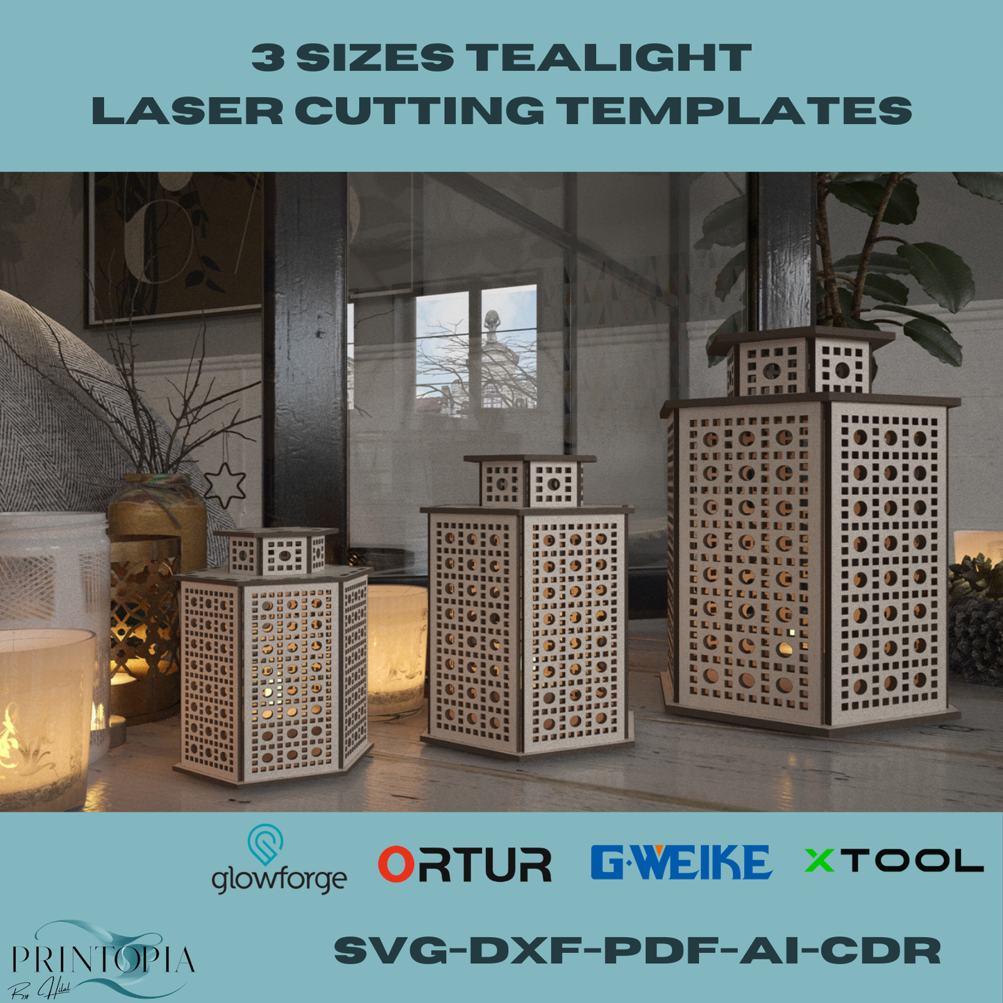 Laser Cut Tealight Holder Templates in 3 Sizes - Unique Candle Lantern Design 153