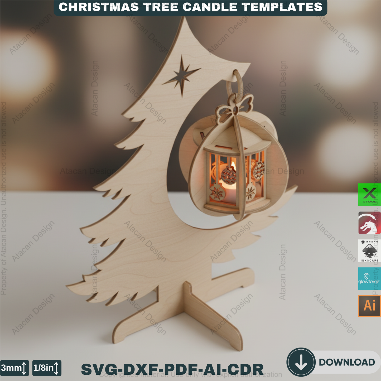 Elegant Christmas Tree Candle Stand Laser Cut File Set, 3D Wood Tealight Holder Designs for Xmas Tabletop & Holiday Home Decor 910
