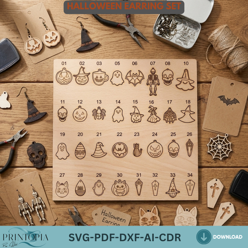 34 Halloween Earring Laser Cut Templates Wood Jewelry Bundle Halloween Earrings Making