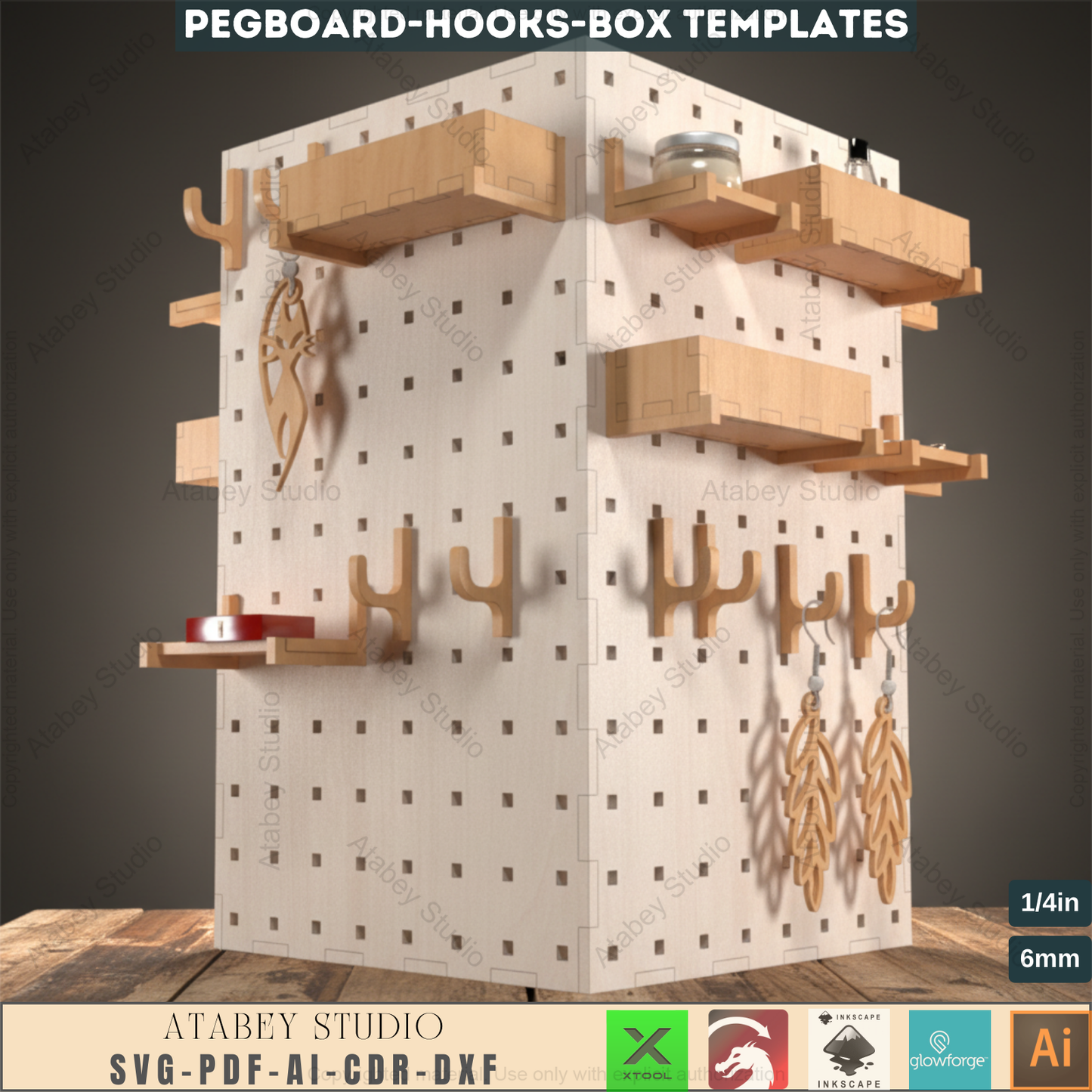 Multi Functional Pegboard Box Earring Display - Jewelry Stand with Hooks and Shelves - Perfect for Home or Shop 682