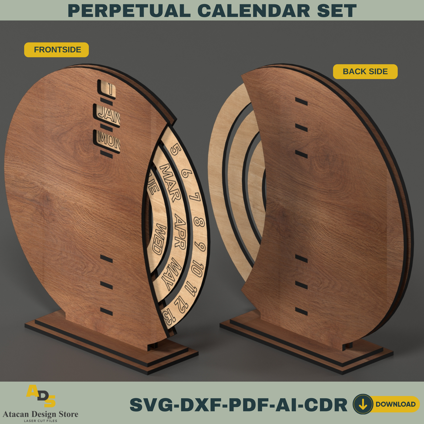 Perpetual Calendar Digital Template – Customizable Laser Cut File for Unique Year-Round Calendar 760