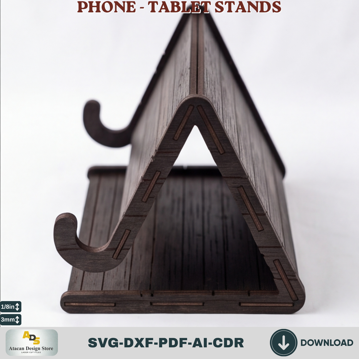 Tablet and Phone Holder Laser Cut Template, A-Frame Desk Dock Display, Wood Stand