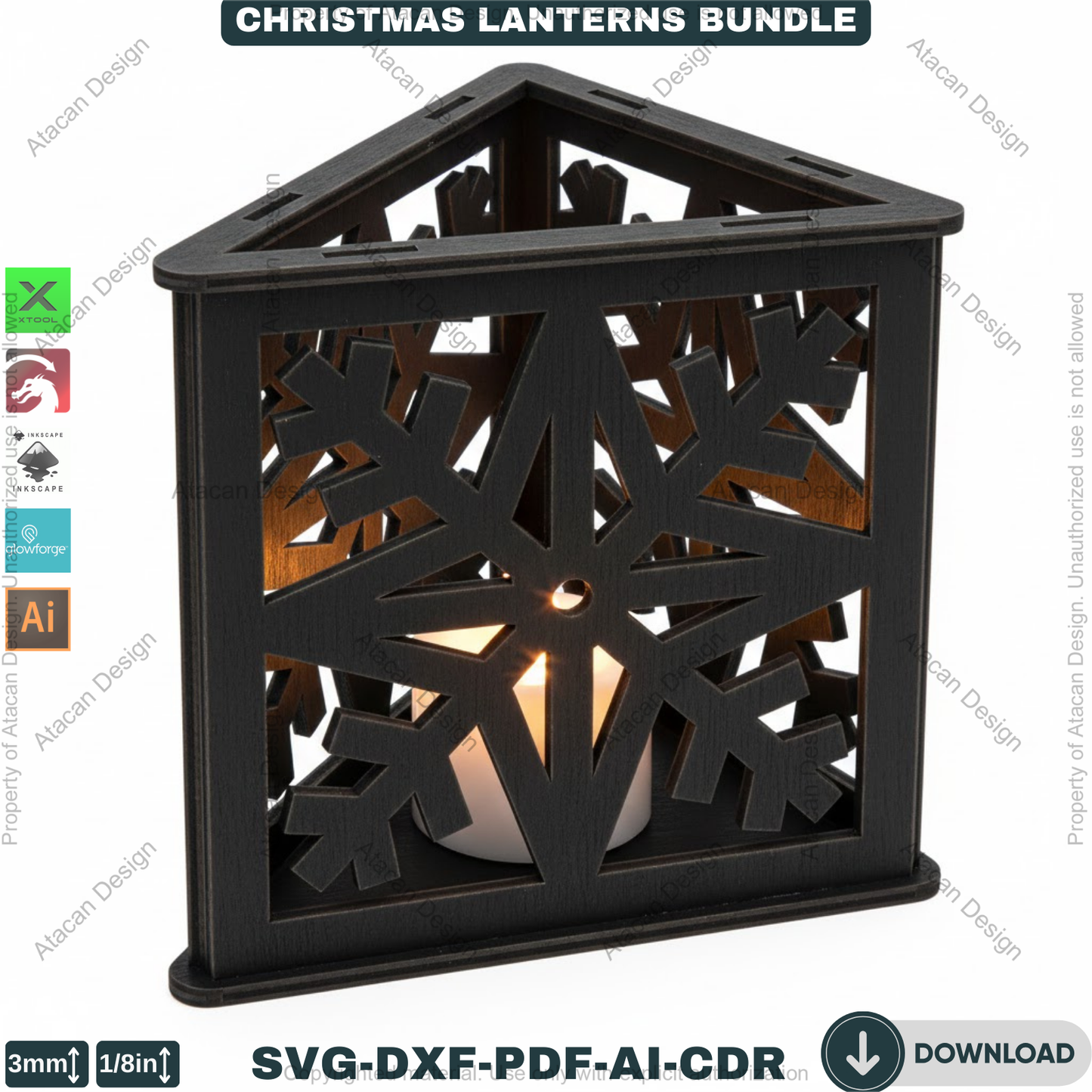 Christmas Lanterns Bundle Laser Cut Templates | Holiday Candle Box Decor | Tealight Holder Designs 930
