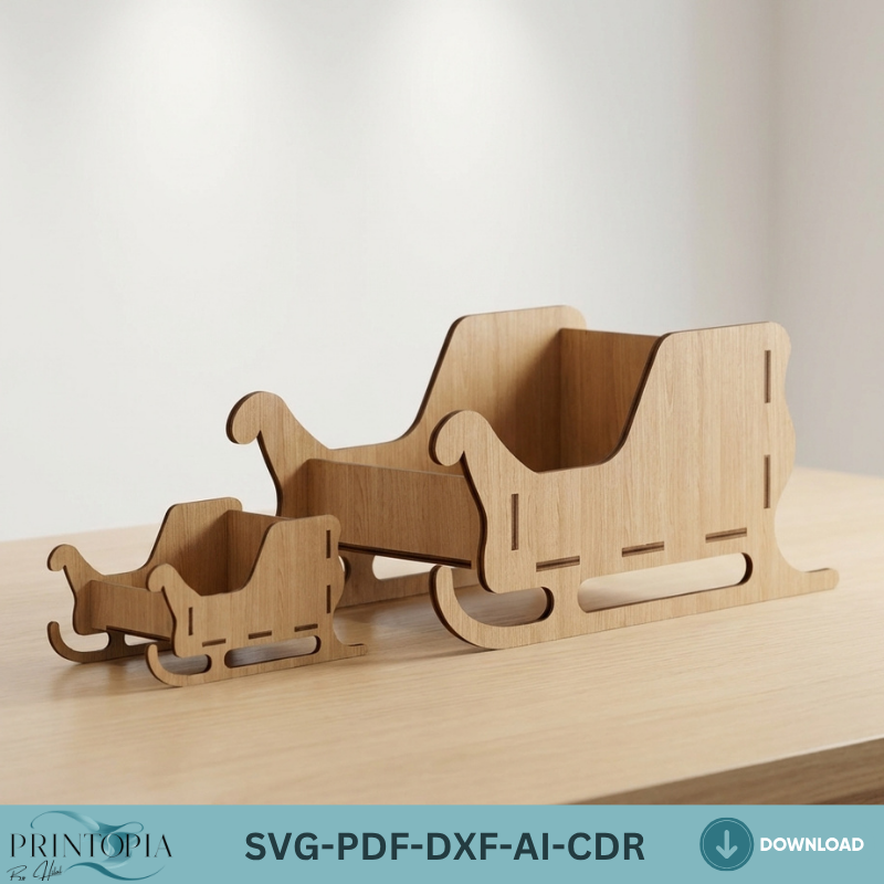 Santa Sleigh Christmas Decor Wood Sleighs Template Holiday Table Centerpiece DIY Xmas Decoration 023