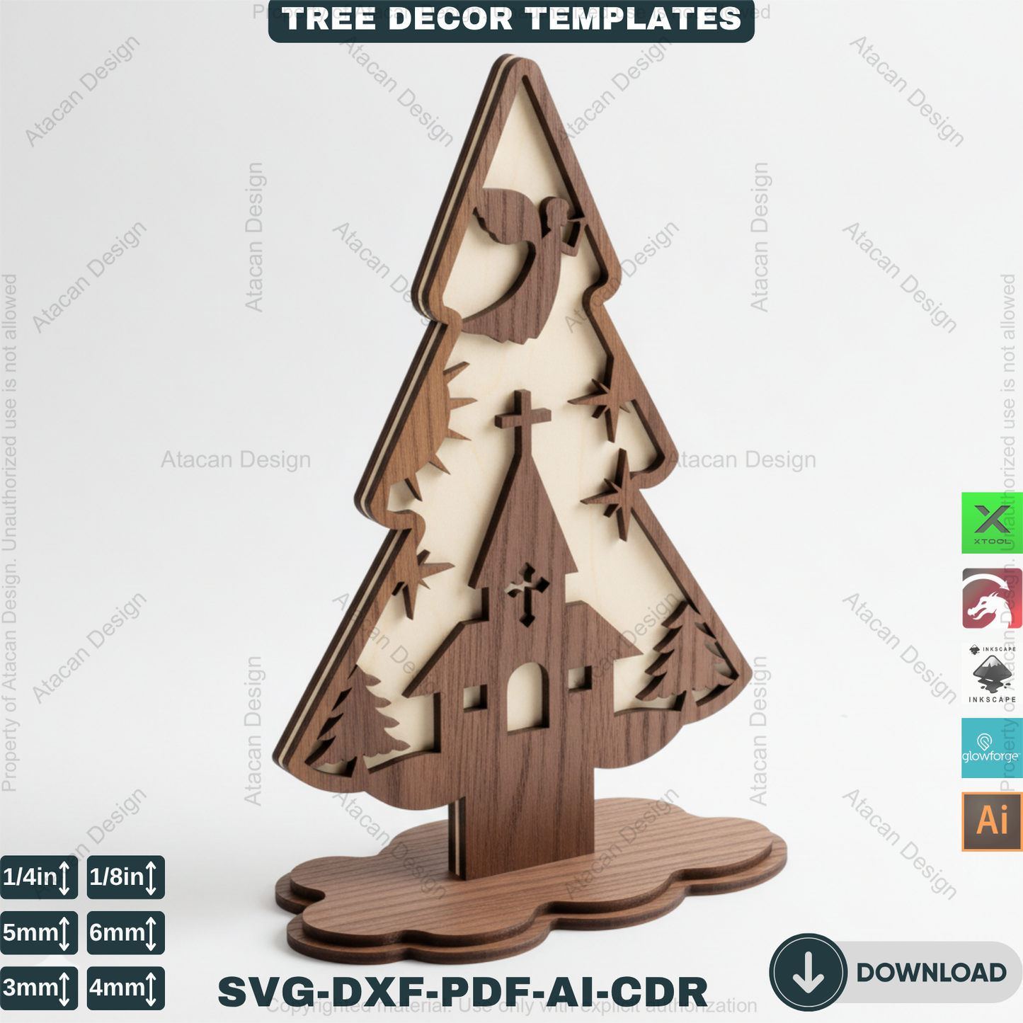 3D Standing Christmas Tree Decor Bundle | Laser Cut Wooden Tree Ornaments | Holiday Table Decoration | Xtool Craft Template 909