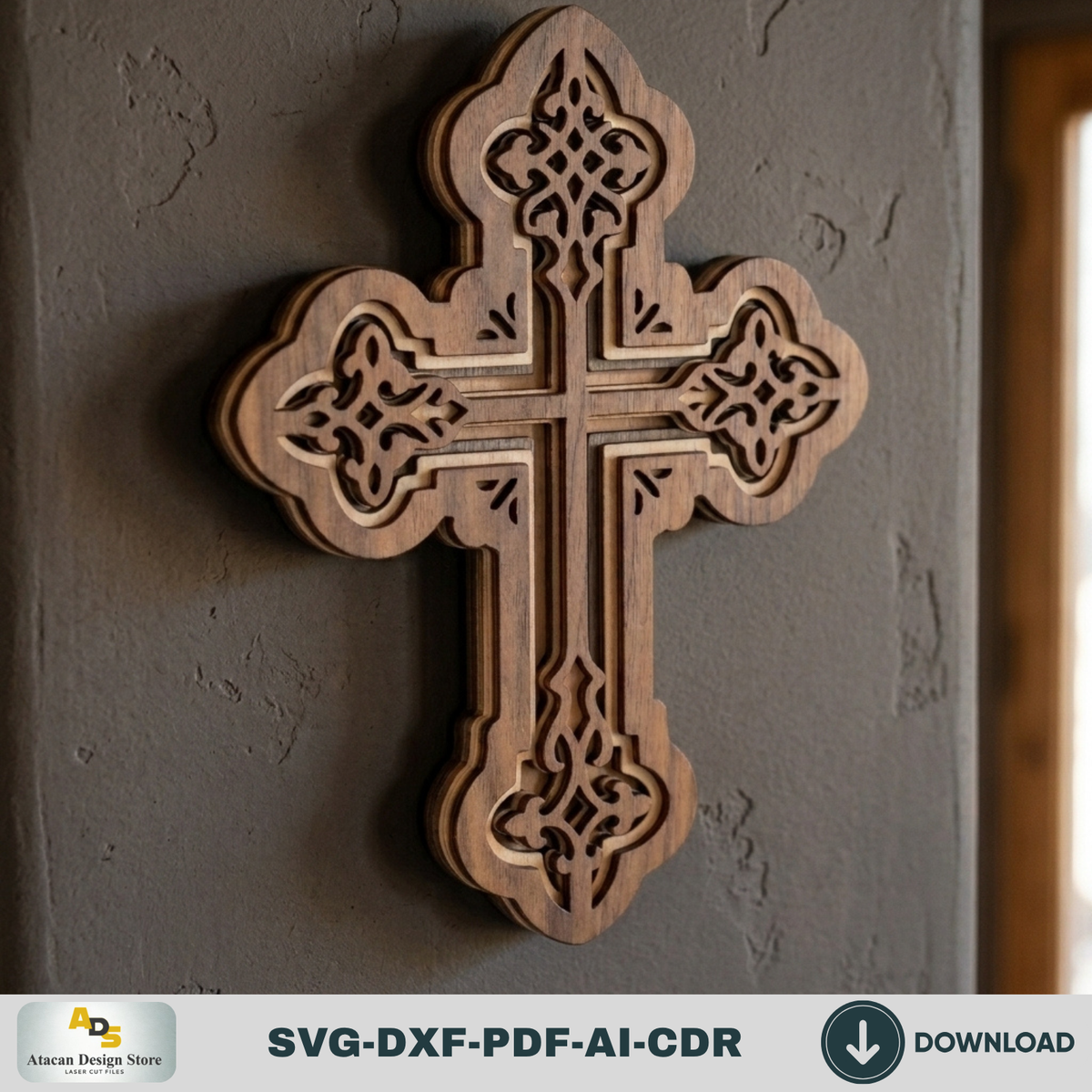 Layered Christian Cross Laser Cut File, Multi Layer Wooden Wall Cross,