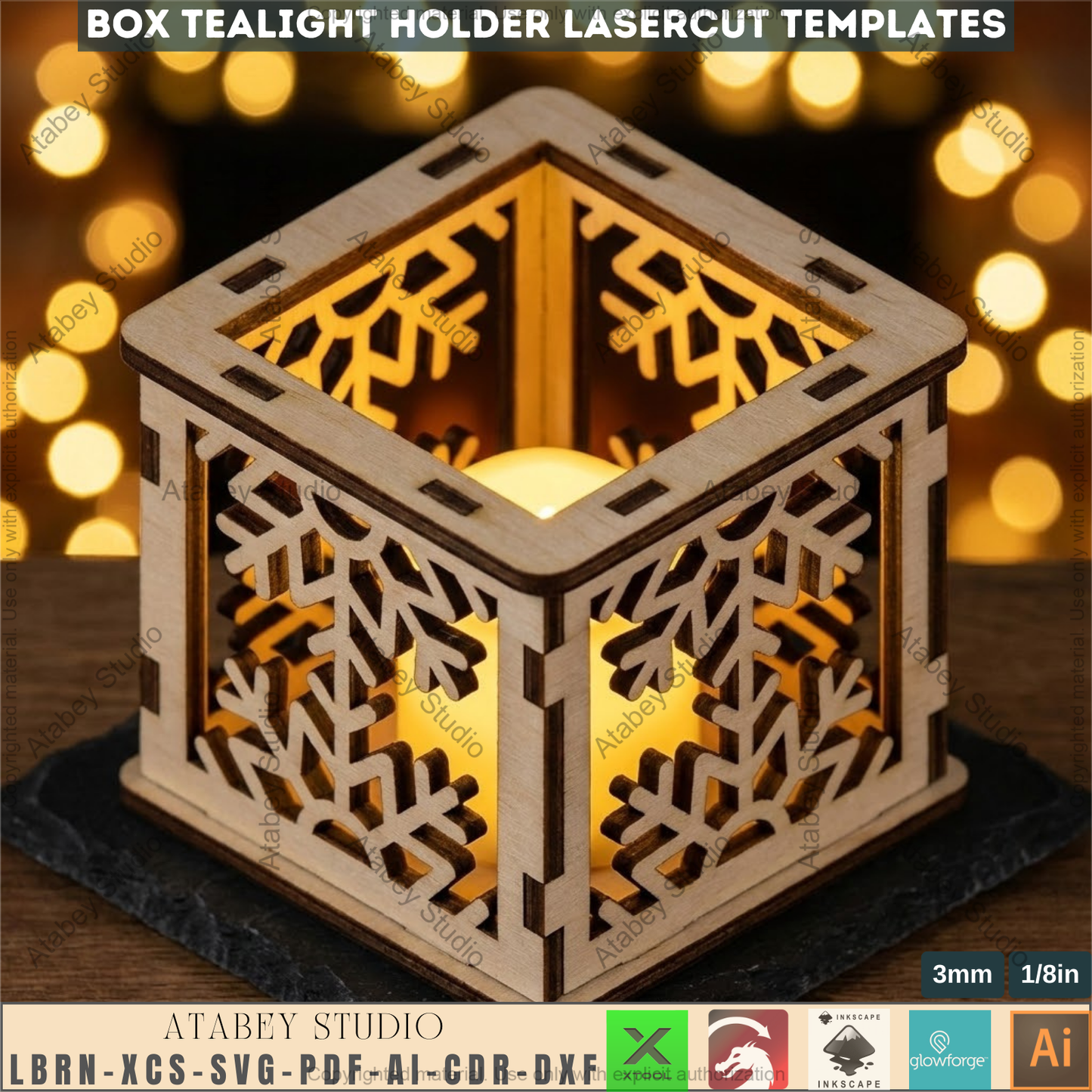 Christmas Tealight Holder Laser Cut Templates, Box Candle Lanterns, Wooden Lanterns, Holiday Tabletop Decor 973