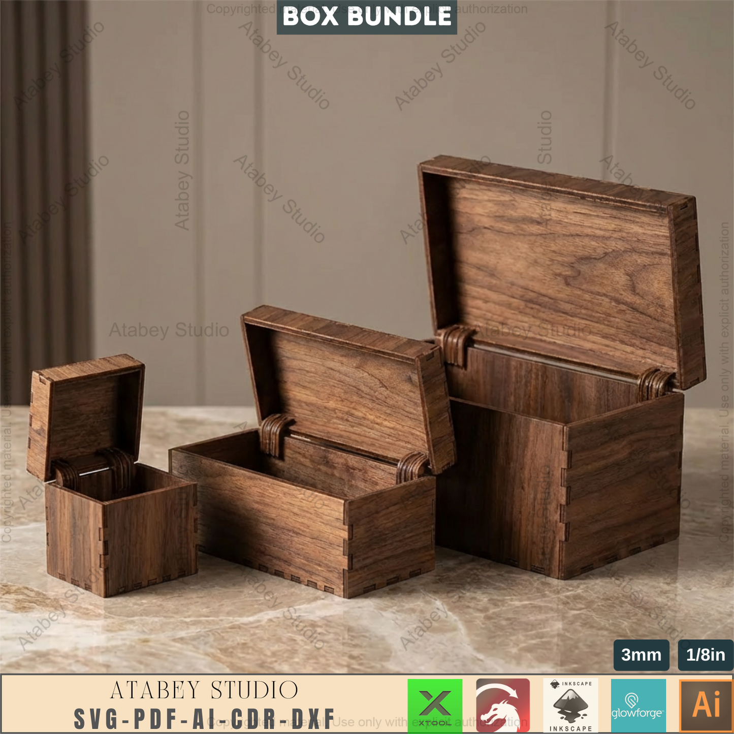 Wooden Keepsake Box Laser Cutting Templates Bundle Living Hinge Storage Organizer 997