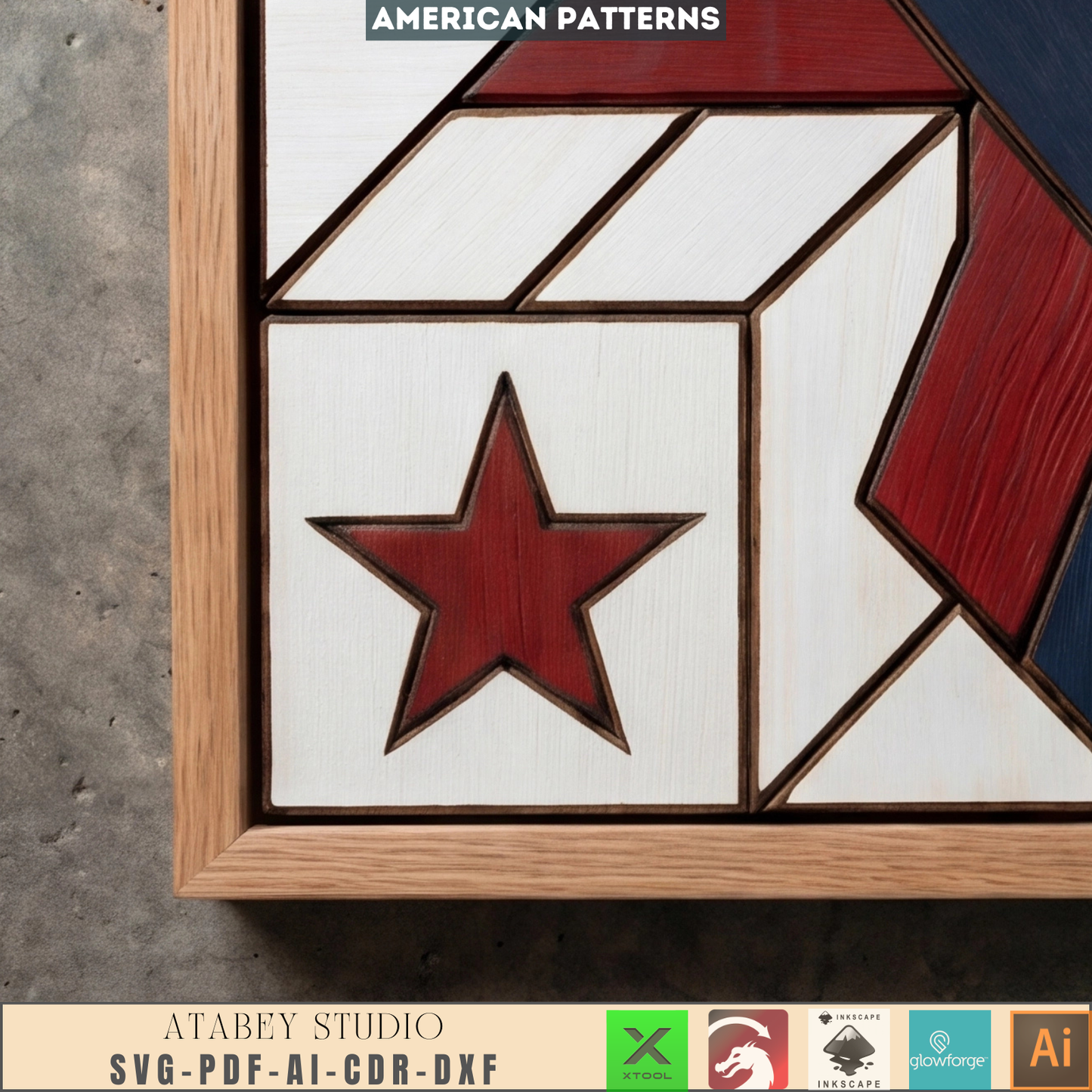 American Eagle Wood Barn Quilt Pattern Patriotic Sign Geometric Hawk Shield Intarsia Wall Art