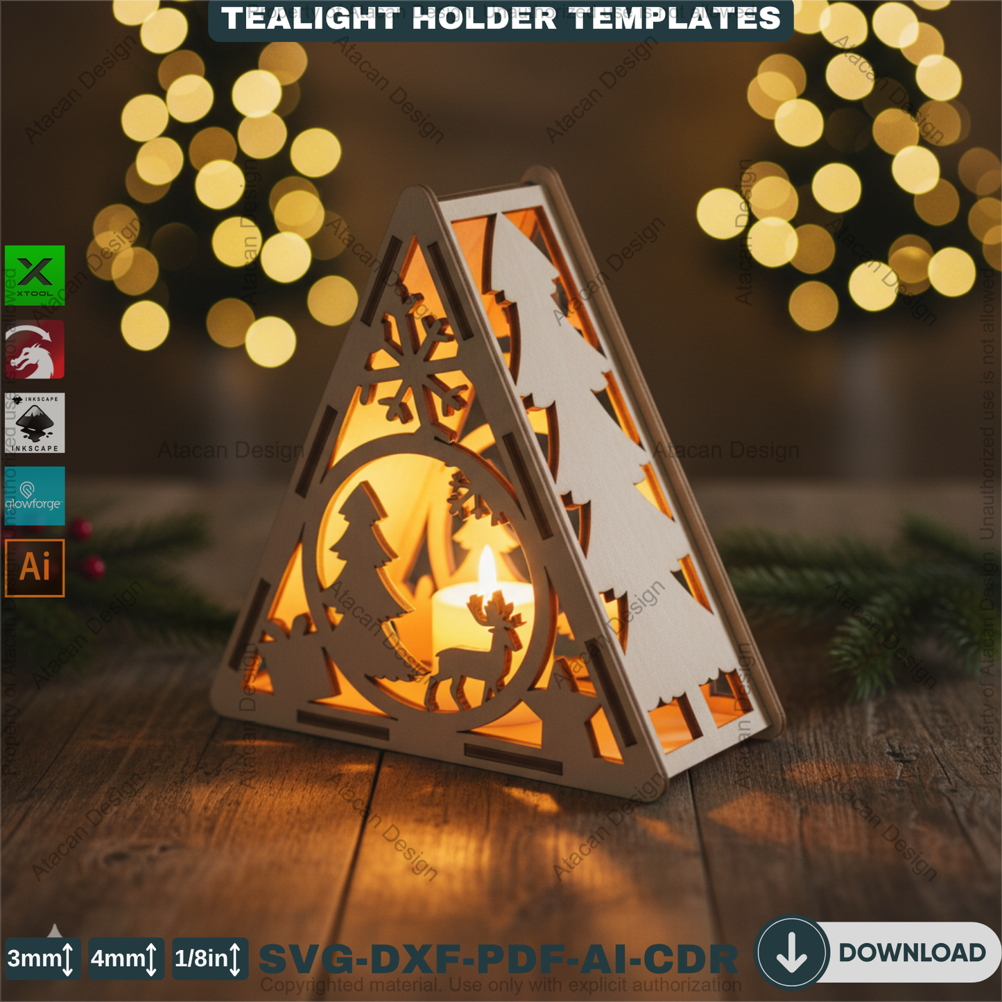 Christmas Pyramid Candle Holder Bundle Laser Cut Template Tealight Lantern Designs Winter Wood Decor Night Lights 919