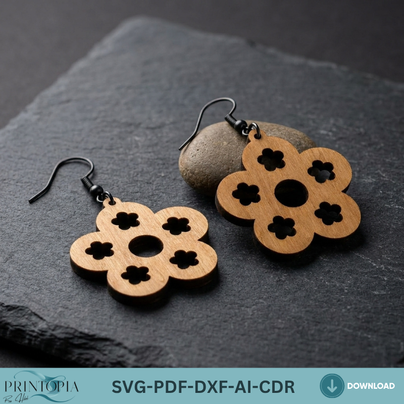 Boho Floral and Geometric Wooden Earring Patterns SVG Bundle Laser Cut Files