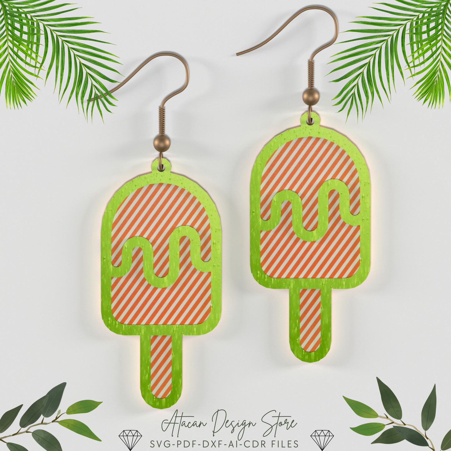 Strawberry, Popsicle, Palm Tree, Tropical Beach,Fun Earrings Bundle - Wine Glass, Heart, Surf Wave Svg Cut Files 662