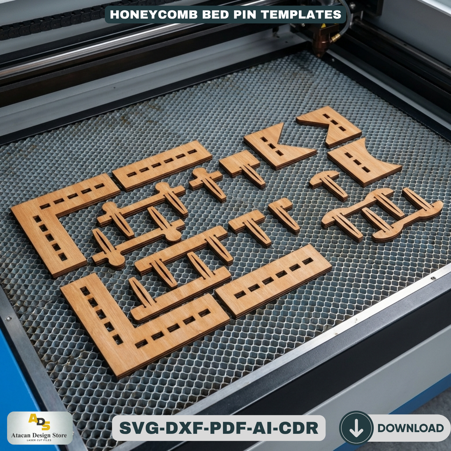 Honeycomb Bed Pin Templates / LaserCut Material Hold Down Pins / Bed Tray Pin Set 310